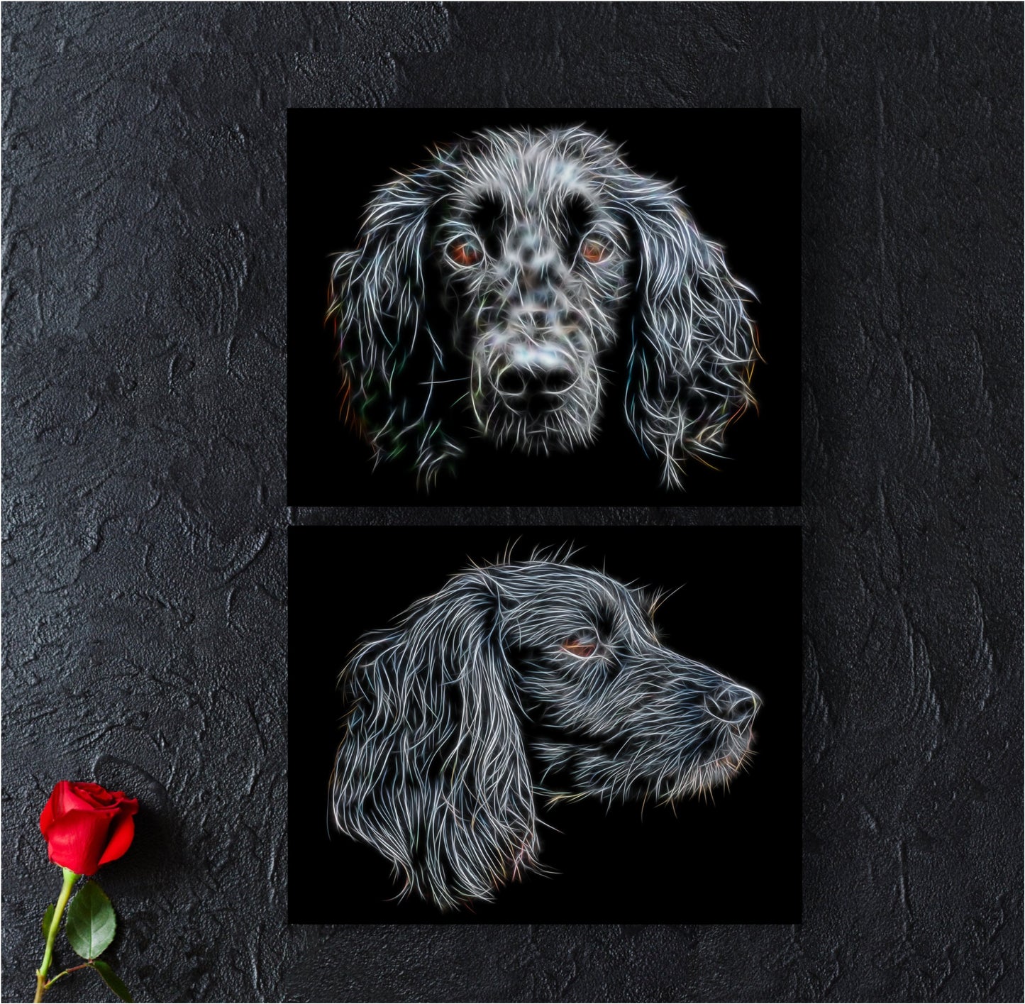 Black Working Cocker Spaniel Print with Stunning Fractal Art Design. Various Sizes Available