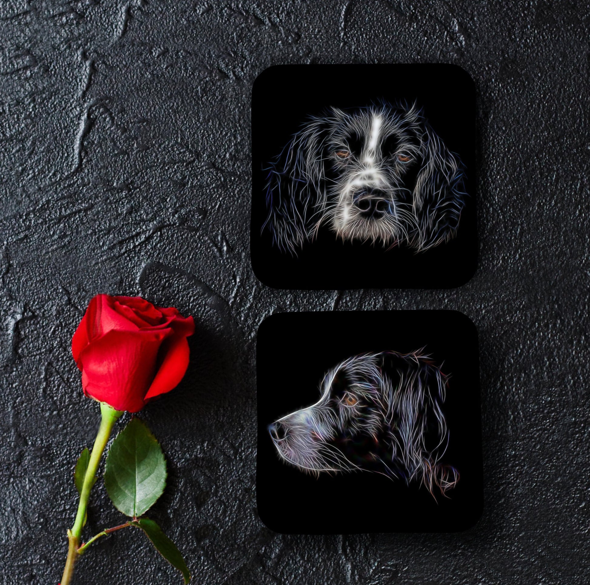 Sprollie Coasters, Set of 2, with Stunning Fractal Art Design. Perfect Dog Owner Gift.