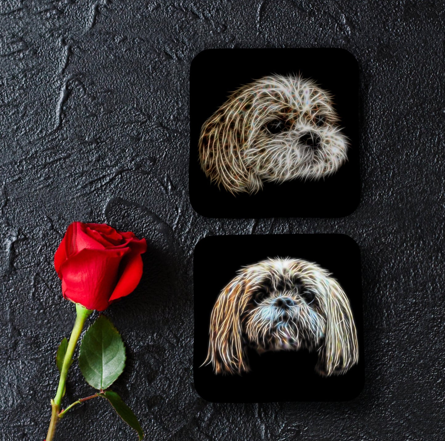 Shih Tzu Coasters, Set of 2, with Fractal Art Design, Perfect Shih Tzu Owner Gift