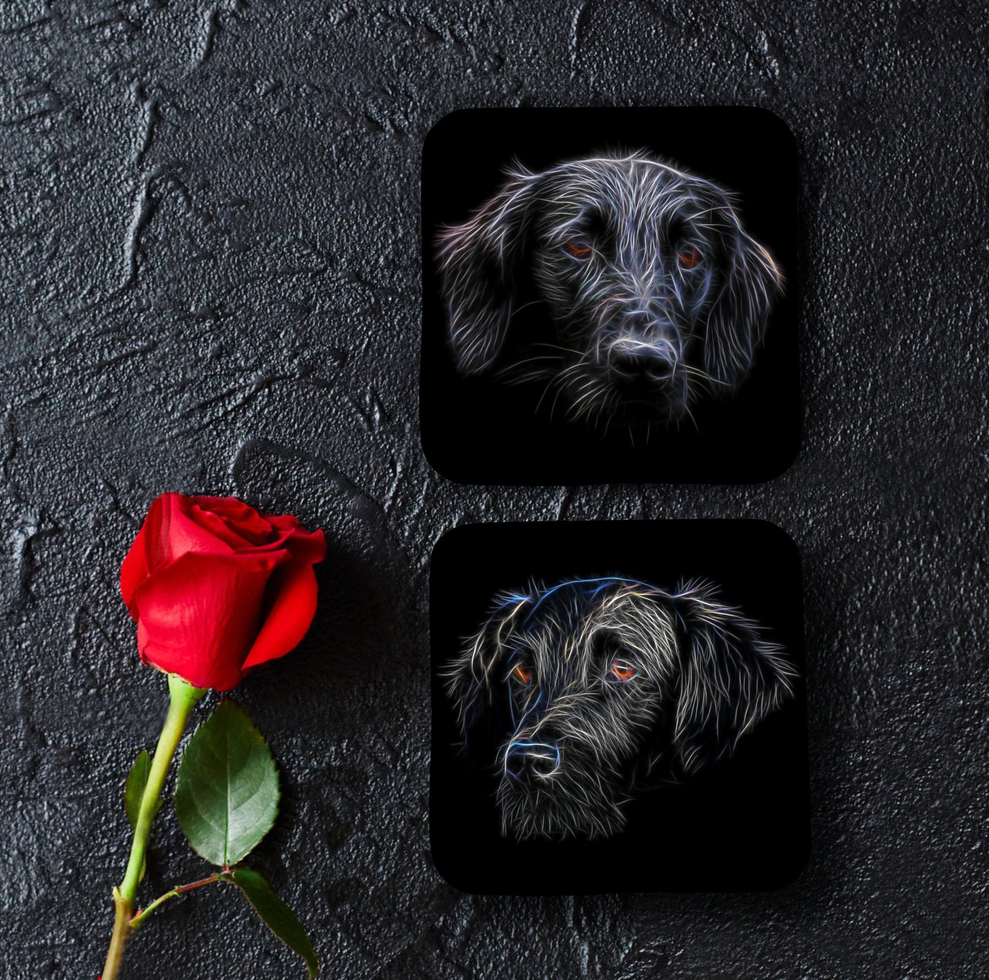 Flat Coated Retriever Coasters with Stunning Fractal Art Design, Perfect Dog Owner Gift