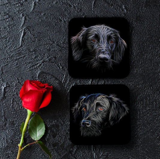 Flat Coated Retriever Coasters with Stunning Fractal Art Design, Perfect Dog Owner Gift