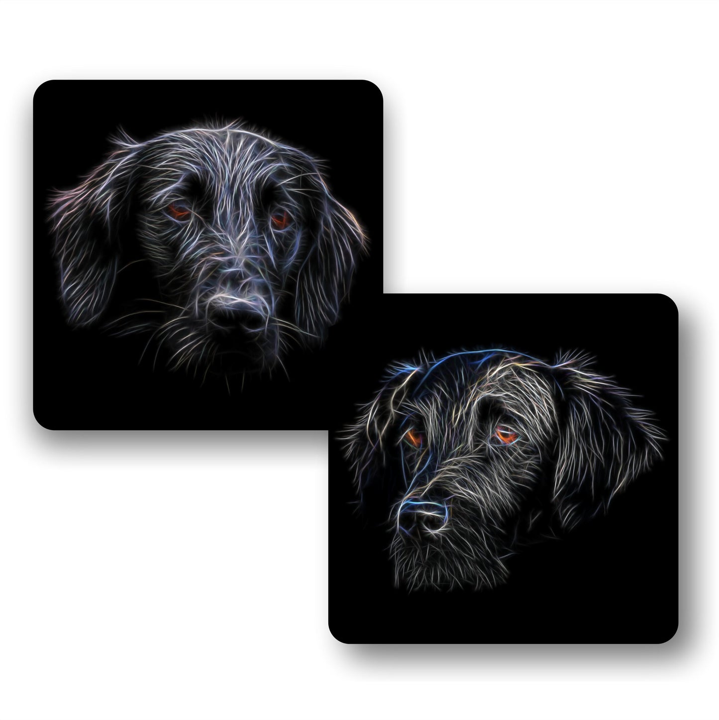 Flat Coated Retriever Coasters with Stunning Fractal Art Design, Perfect Dog Owner Gift