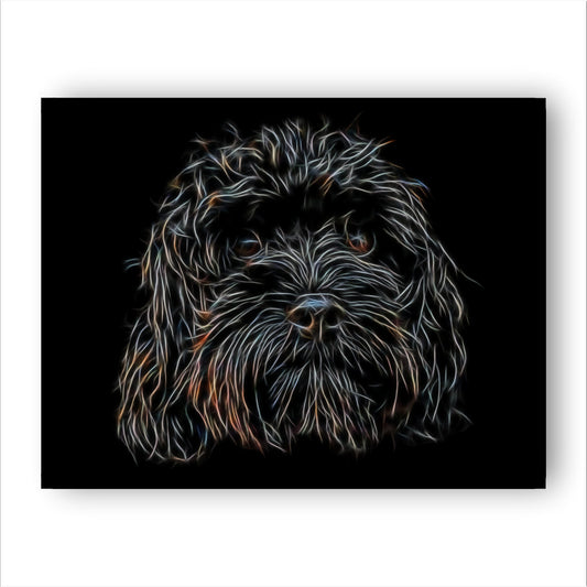 Black Cavapoo Print with Stunning Fractal Art Design. Various Sizes Available
