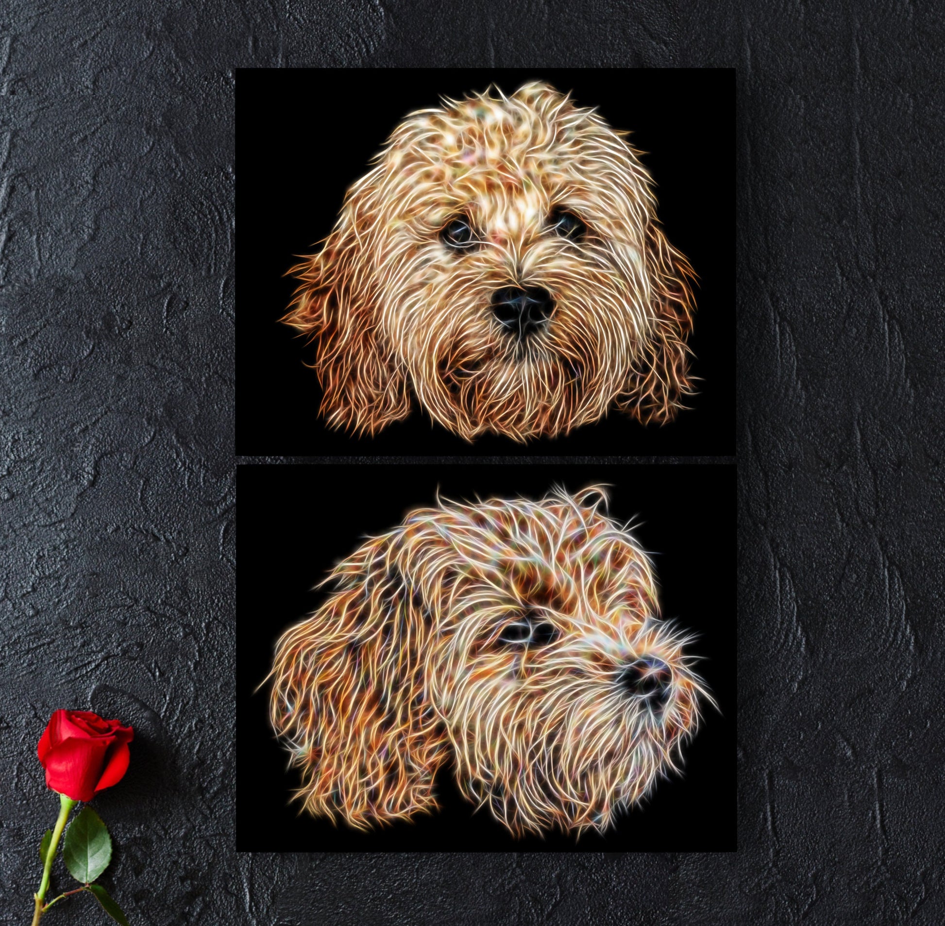 Apricot Cavapoo Print with Stunning Fractal Art Design. Various Sizes Available