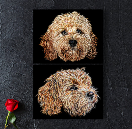 Apricot Cavapoo Print with Stunning Fractal Art Design. Various Sizes Available