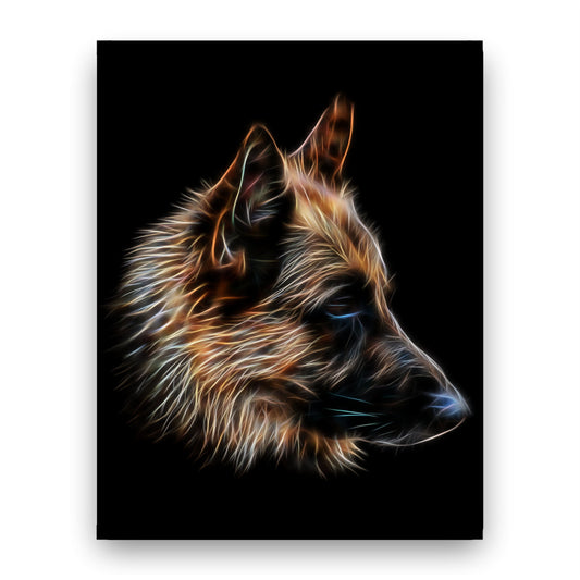 Black and Tan German Shepherd Print with Stunning Fractal Art Design. Various Sizes Available