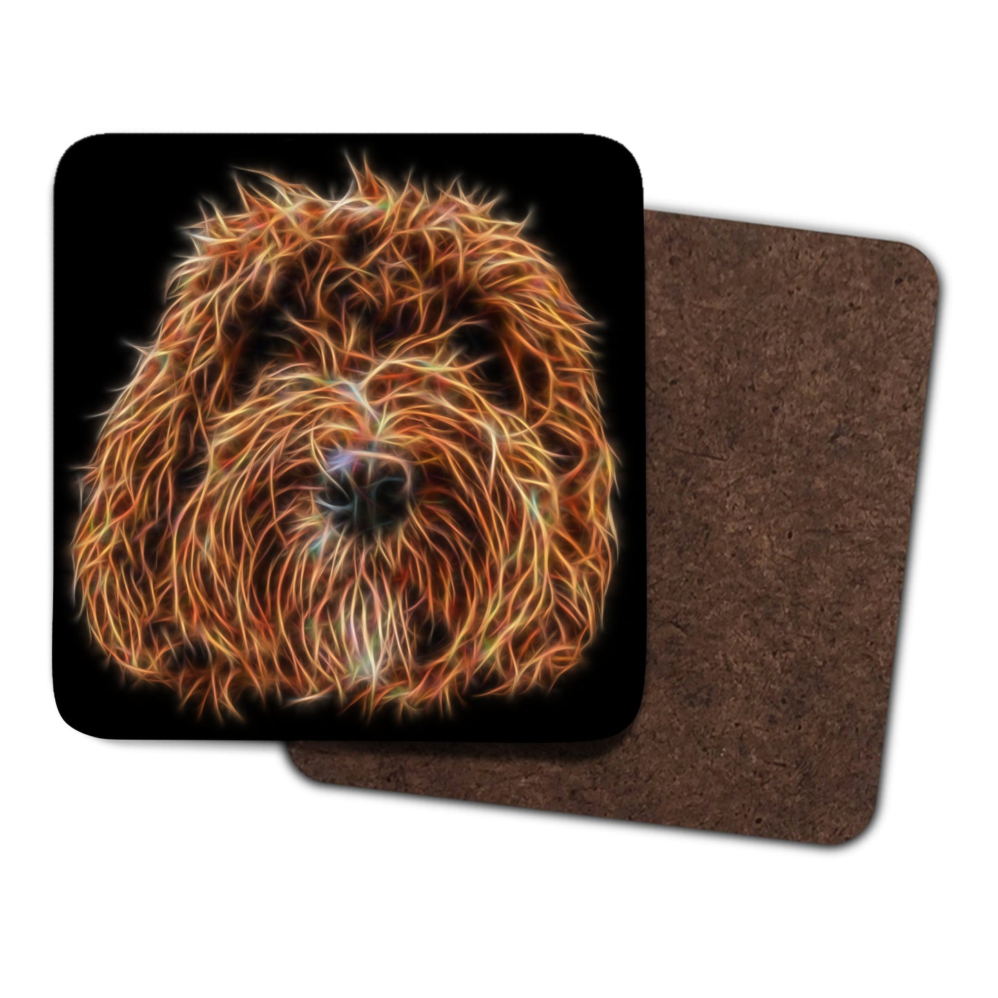 Red Labradoodle Coasters, Set of 2, with Stunning Fractal Art Design