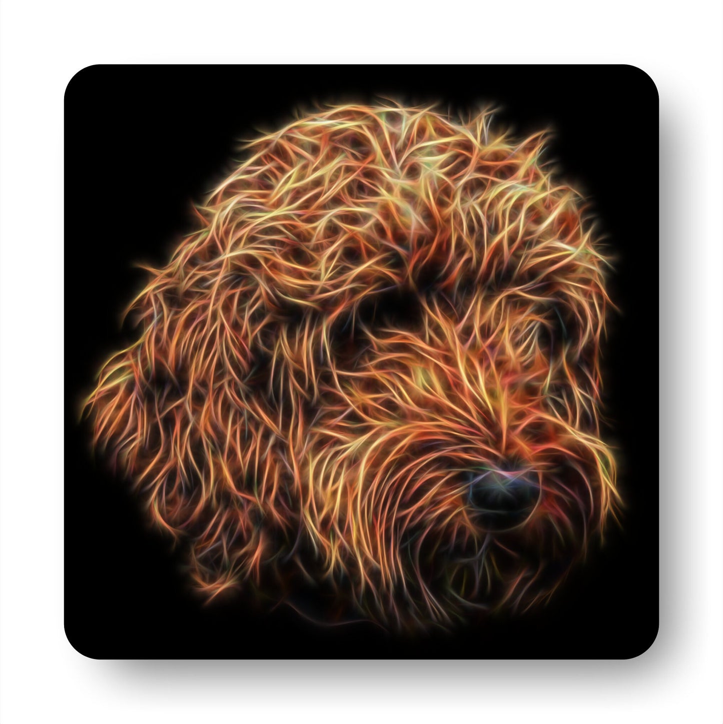 Red Labradoodle Coasters, Set of 2, with Stunning Fractal Art Design