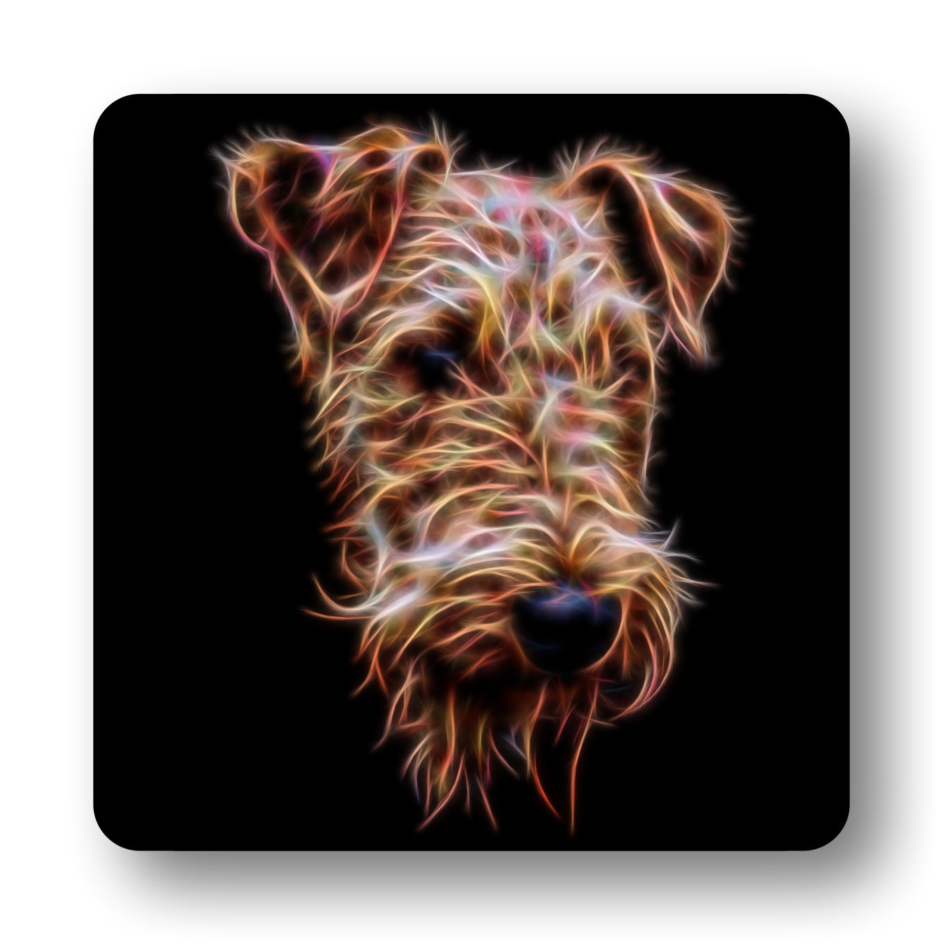 Airedale Terrier Coasters with Stunning Fractal Art Design. Perfect Airedale Lover Gift.