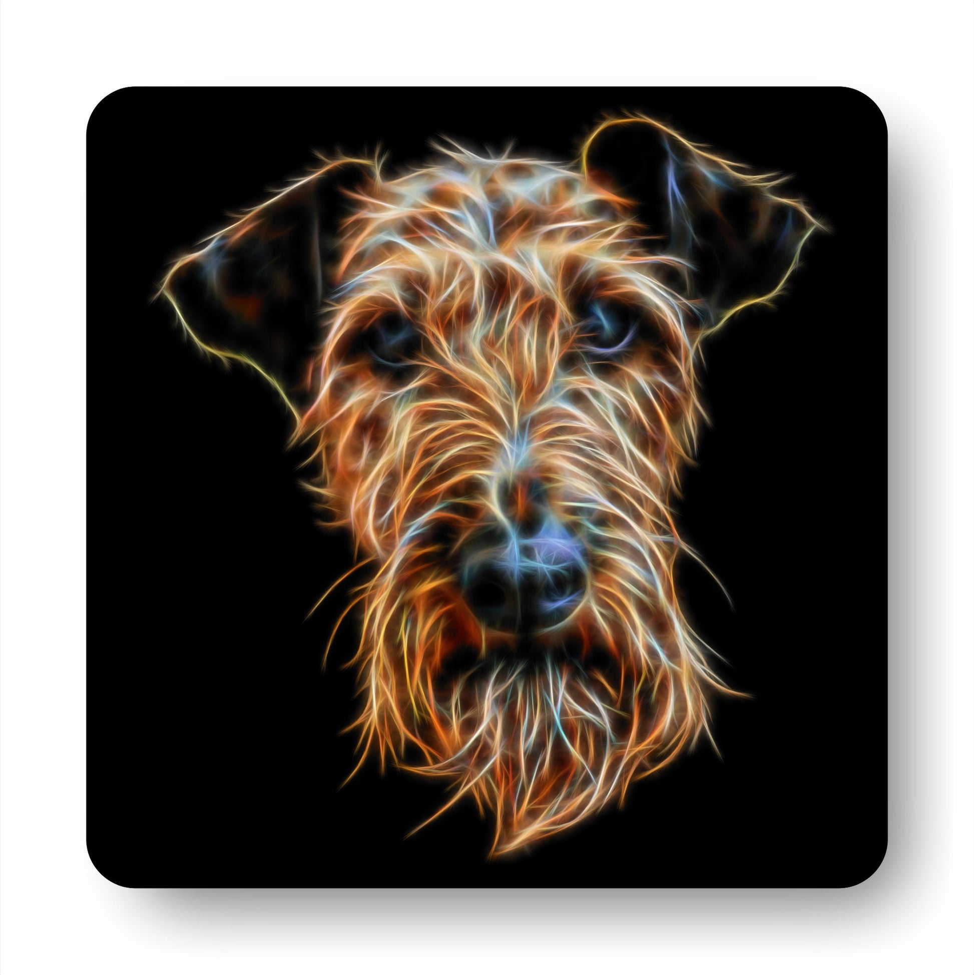 Airedale Terrier Coasters with Stunning Fractal Art Design. Perfect Airedale Lover Gift.