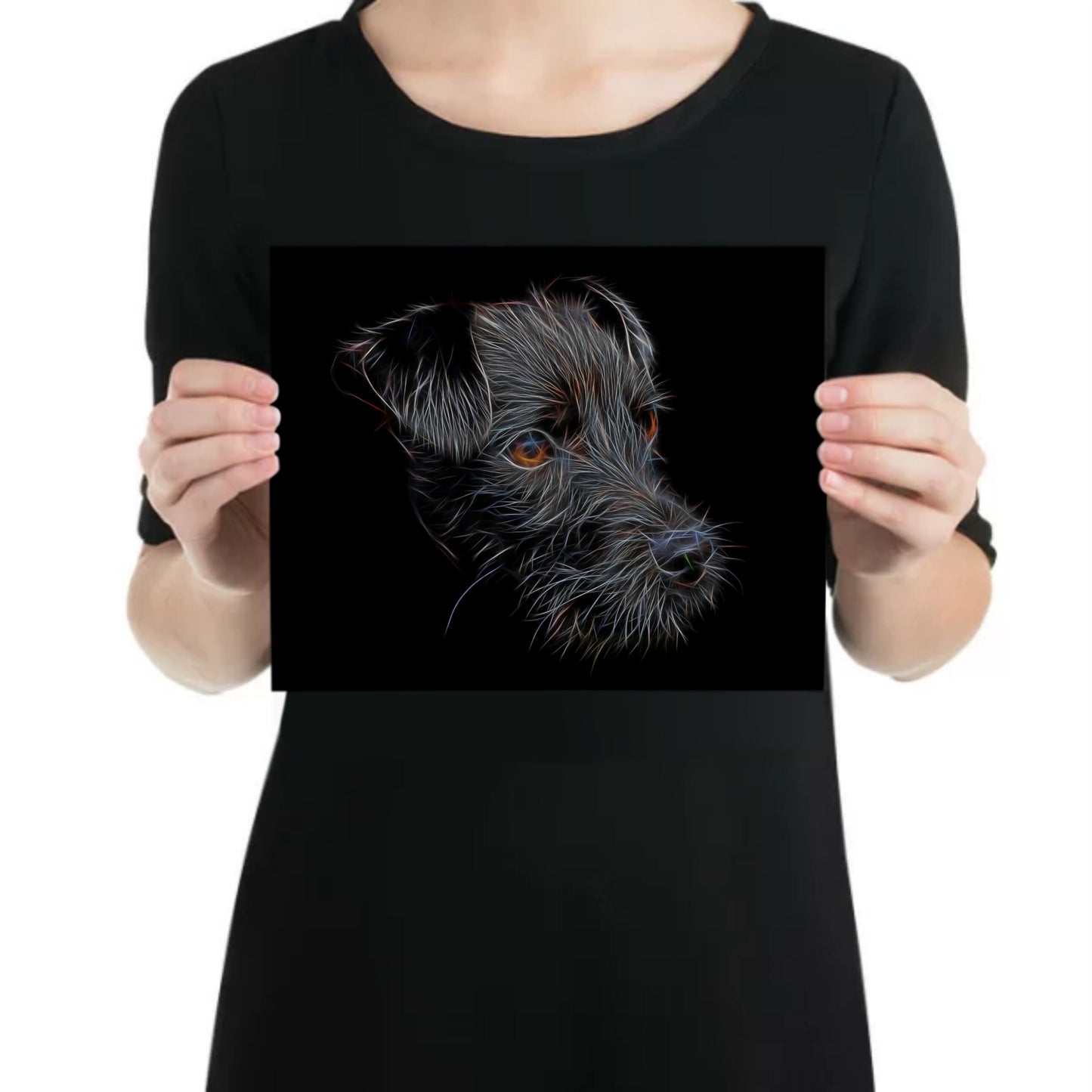 Patterdale Terrier Metal Wall Plaque with Stunning Fractal Art Design. Perfect Gift for Dog Owner.