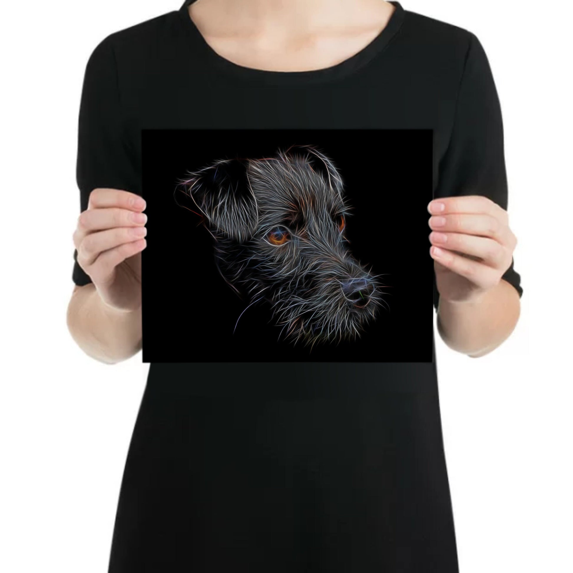 Patterdale Terrier Metal Wall Plaque with Stunning Fractal Art Design. Perfect Gift for Dog Owner.