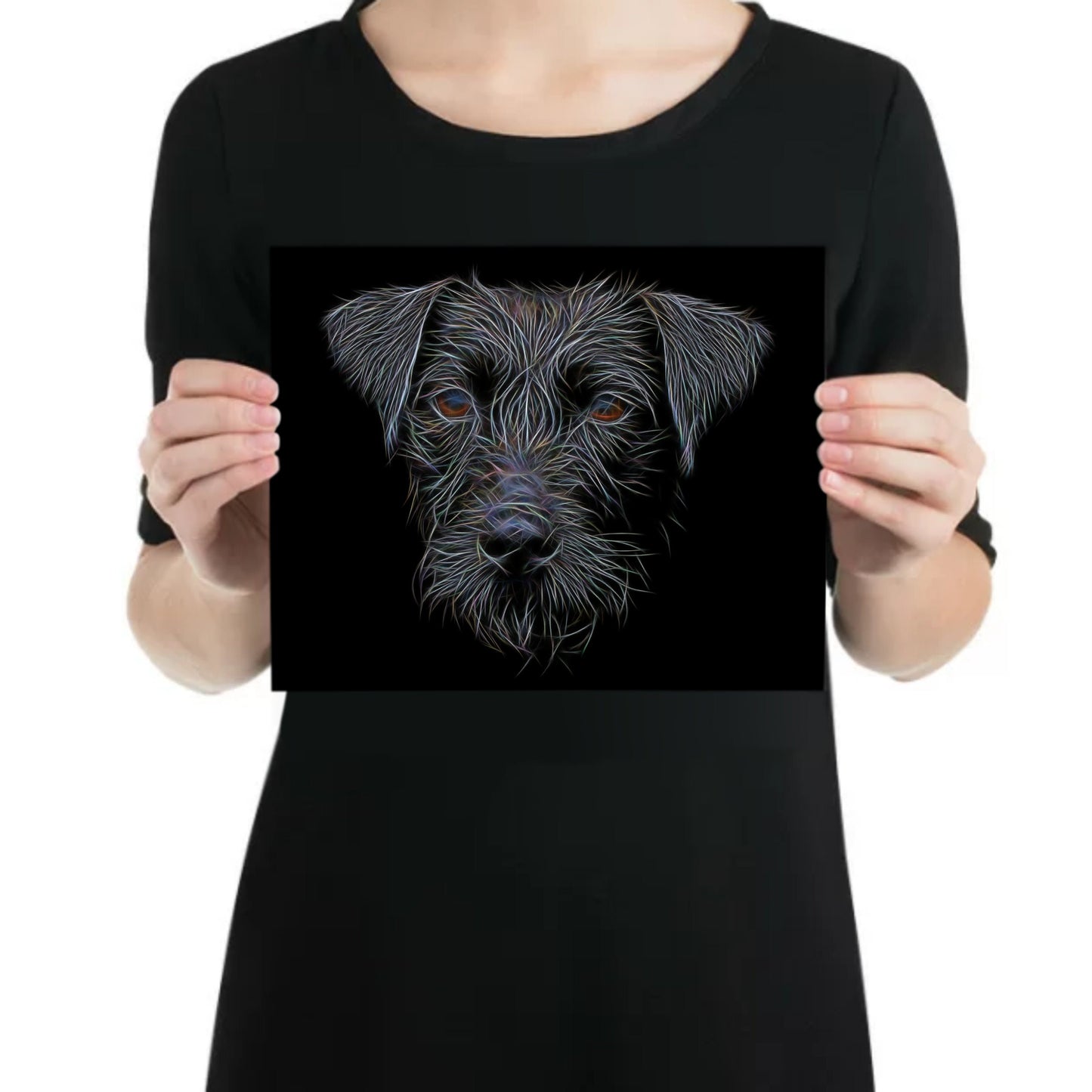 Patterdale Terrier Metal Wall Plaque with Stunning Fractal Art Design. Perfect Gift for Dog Owner.