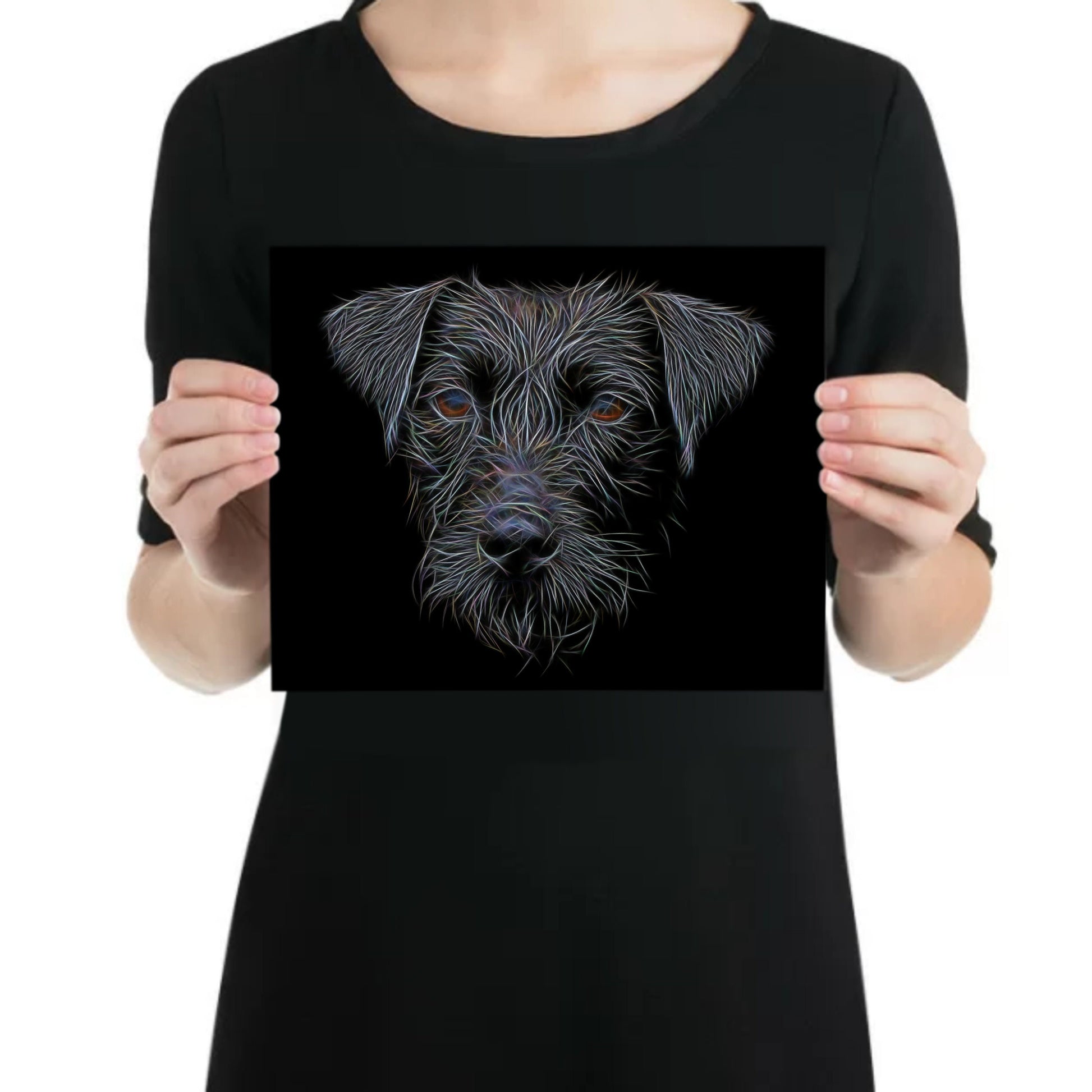 Patterdale Terrier Metal Wall Plaque with Stunning Fractal Art Design. Perfect Gift for Dog Owner.