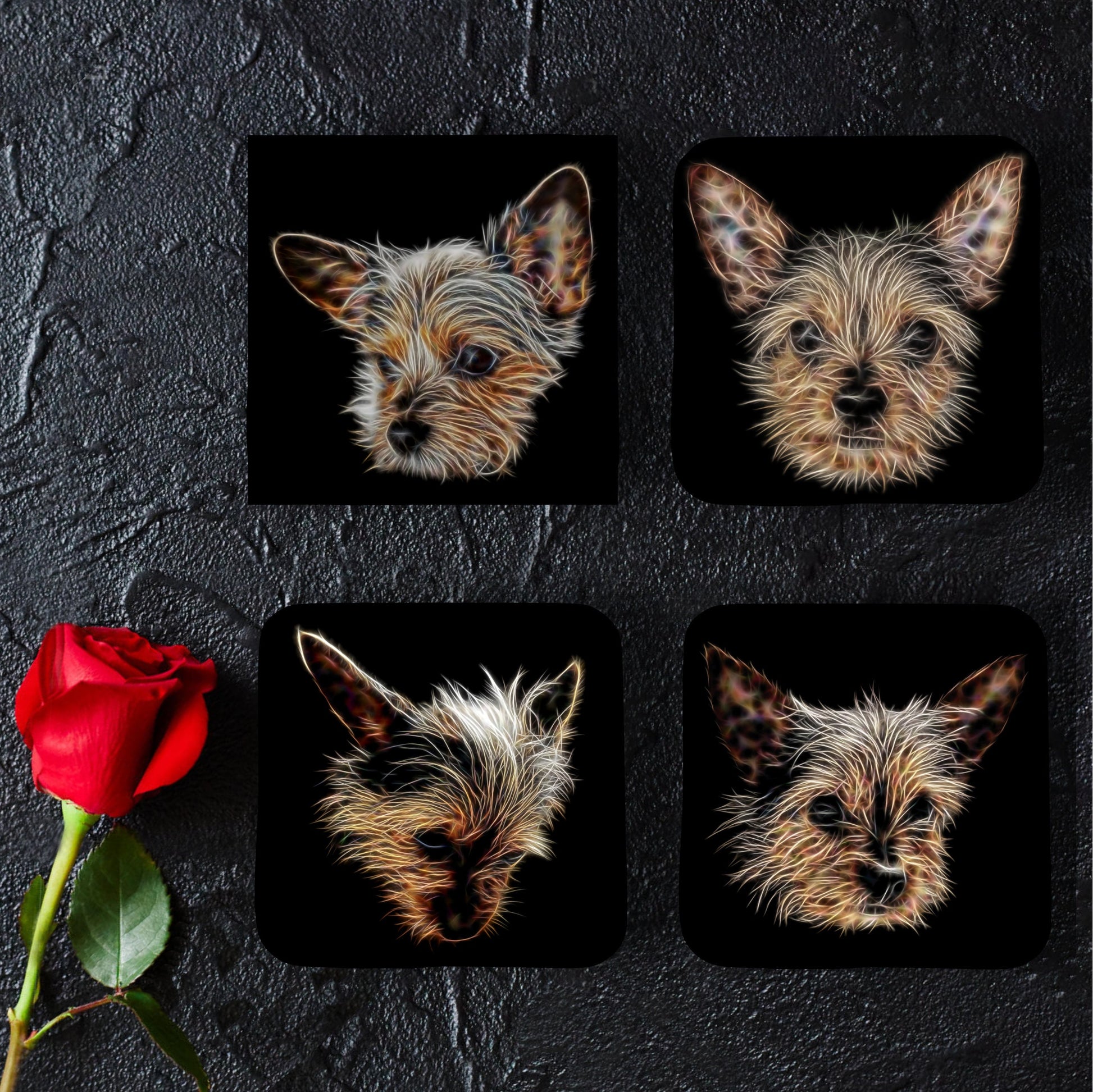 Chorkie Coasters, Set of 4, with Fractal Art Design, Perfect Chorkie Owner Gift