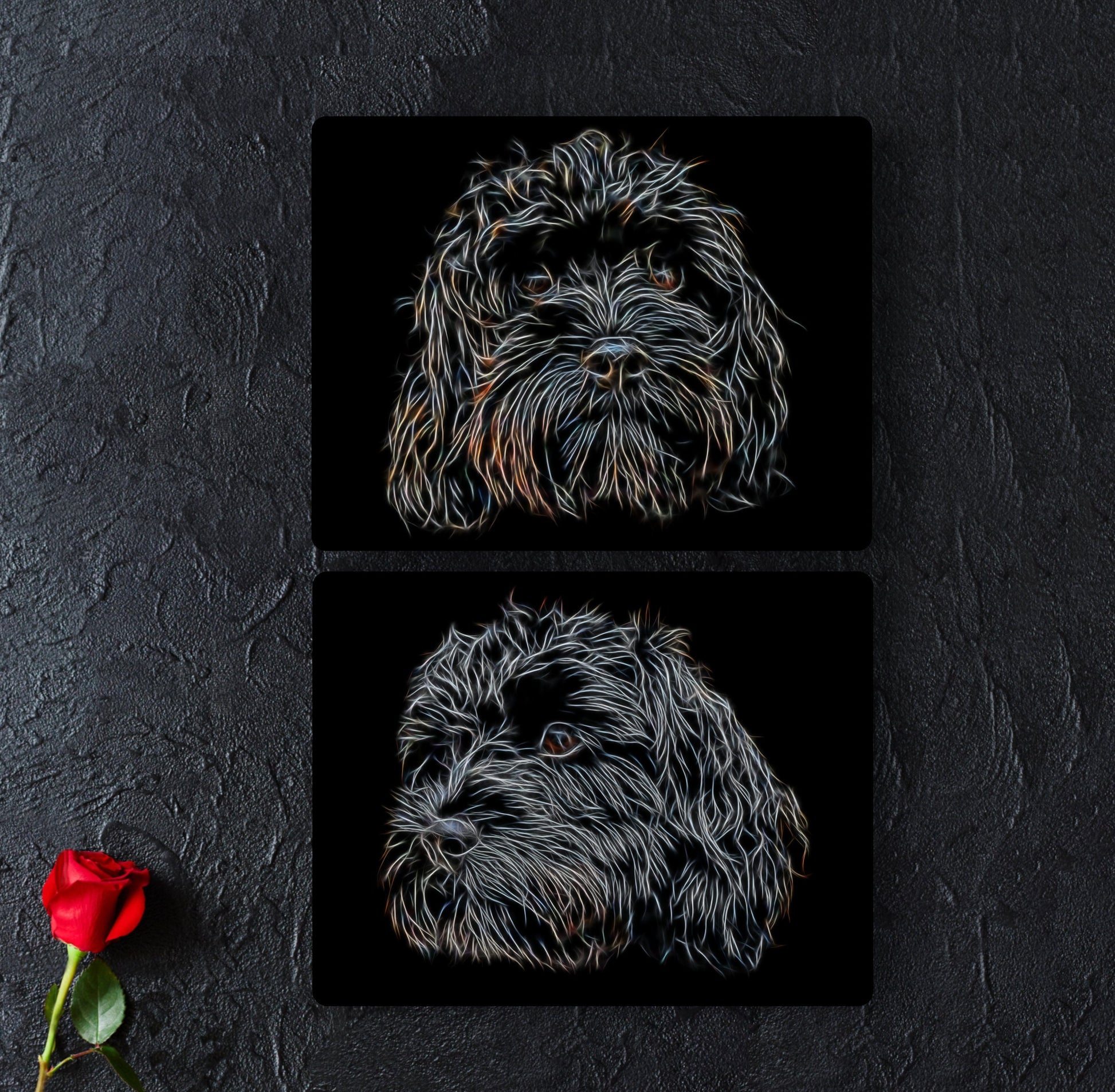 Black Cavapoo Metal Wall Plaque with Stunning Fractal Art Design, Perfect Cavapoo Owner Gift.