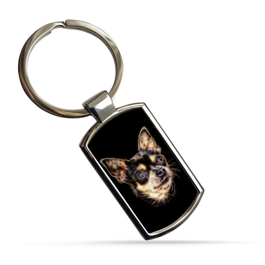 Chihuahua Keychain with Stunning Fractal Art Design. A Perfect Gift for Dog Lover.
