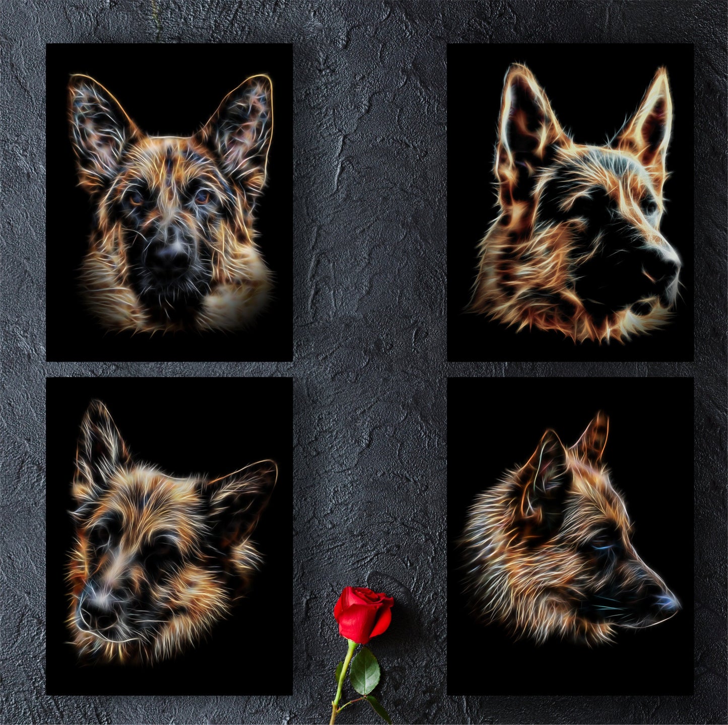 Black and Tan German Shepherd Print with Stunning Fractal Art Design. Various Sizes Available