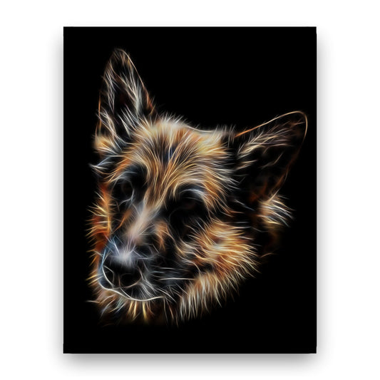 Black and Tan German Shepherd Print with Stunning Fractal Art Design. Various Sizes Available