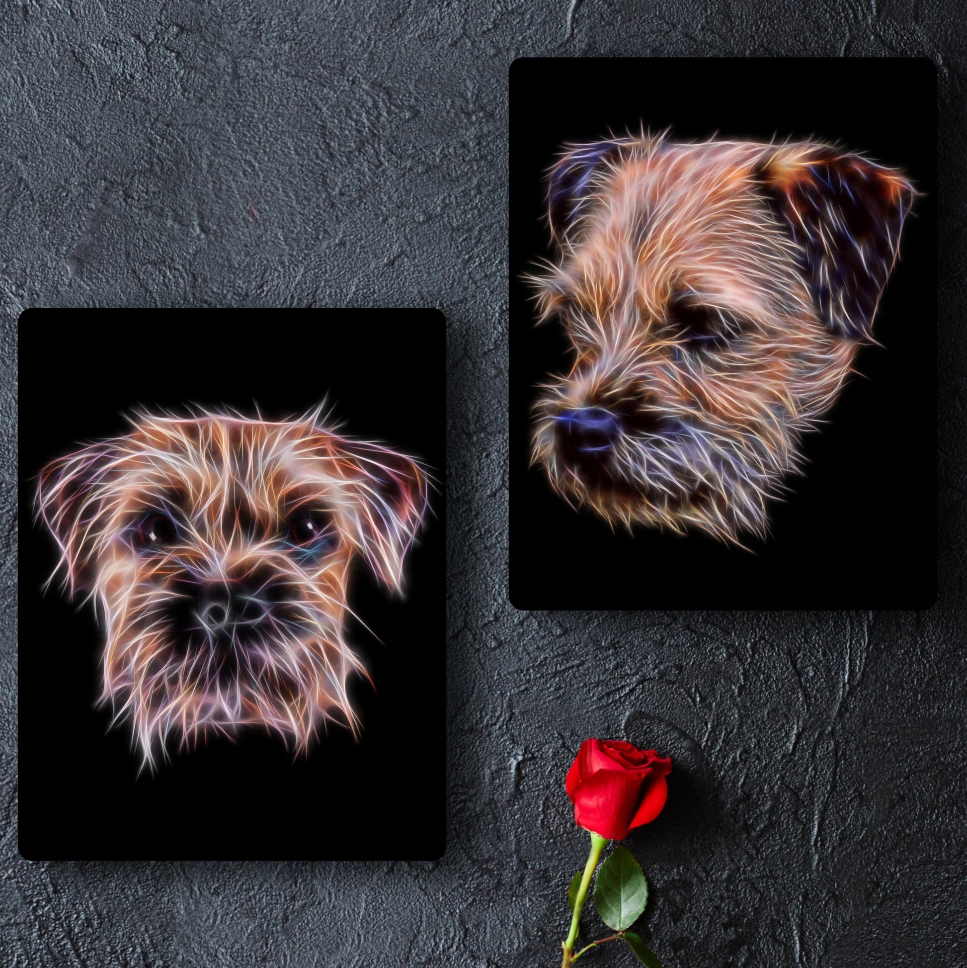 Border Terrier Metal Wall Plaque with Stunning Fractal Art Design.
