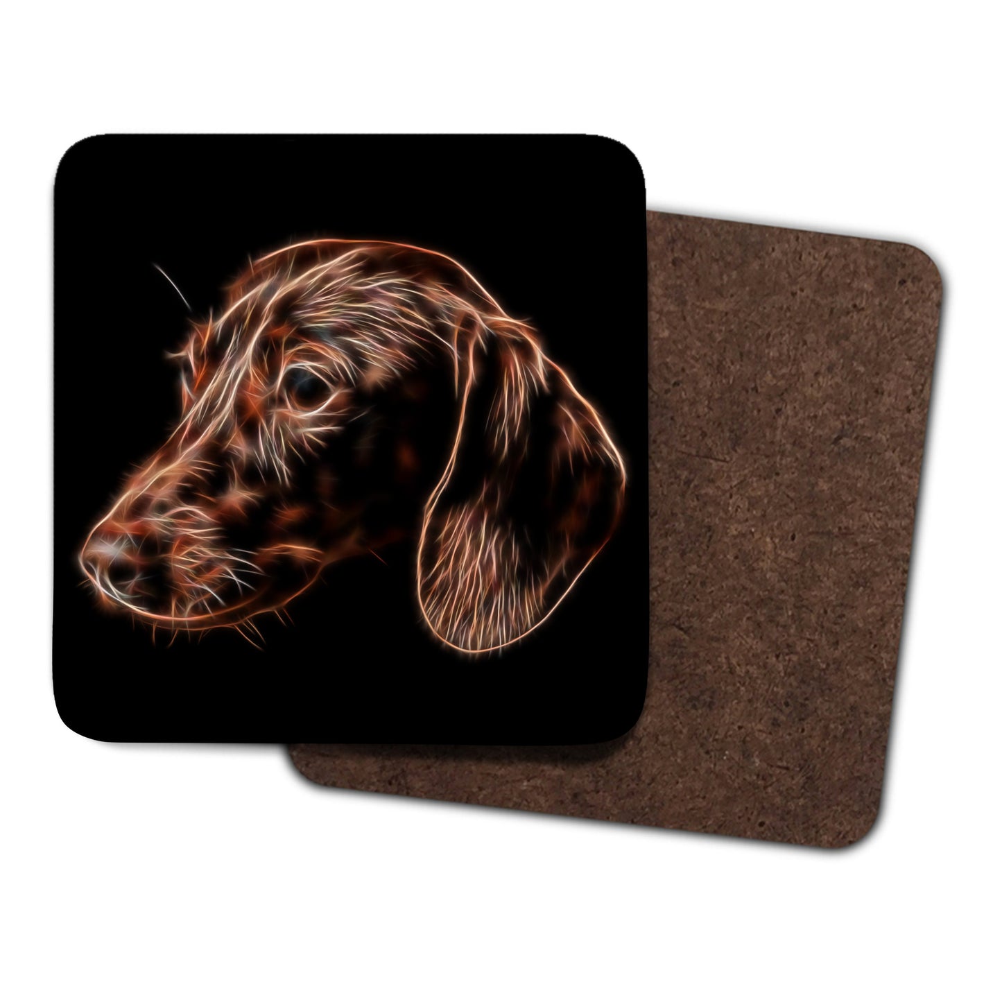 Chocolate Brown Dachshund Coasters, Set of 2, with Stunning Fractal Art Design