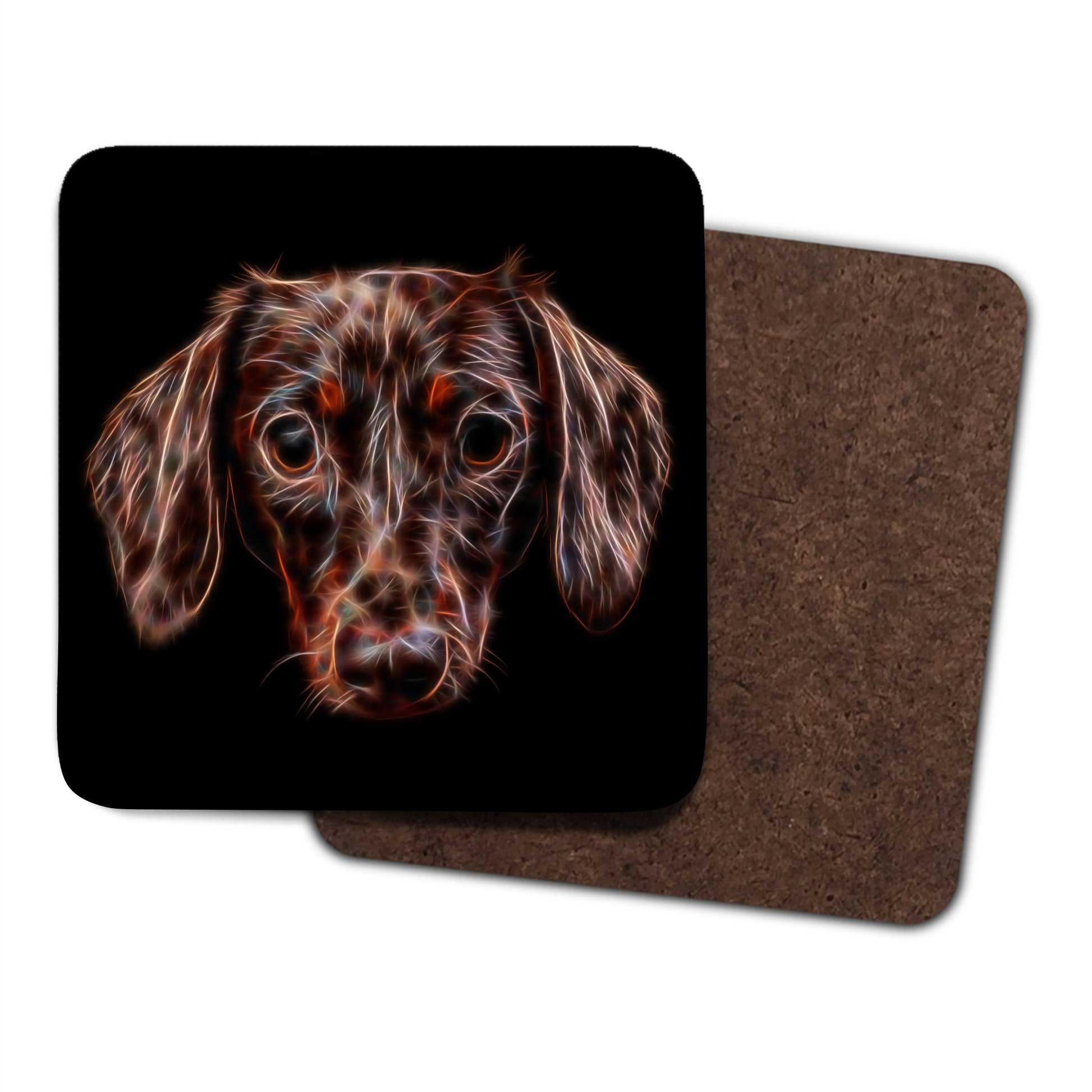 Chocolate Brown Dachshund Coasters, Set of 2, with Stunning Fractal Art Design