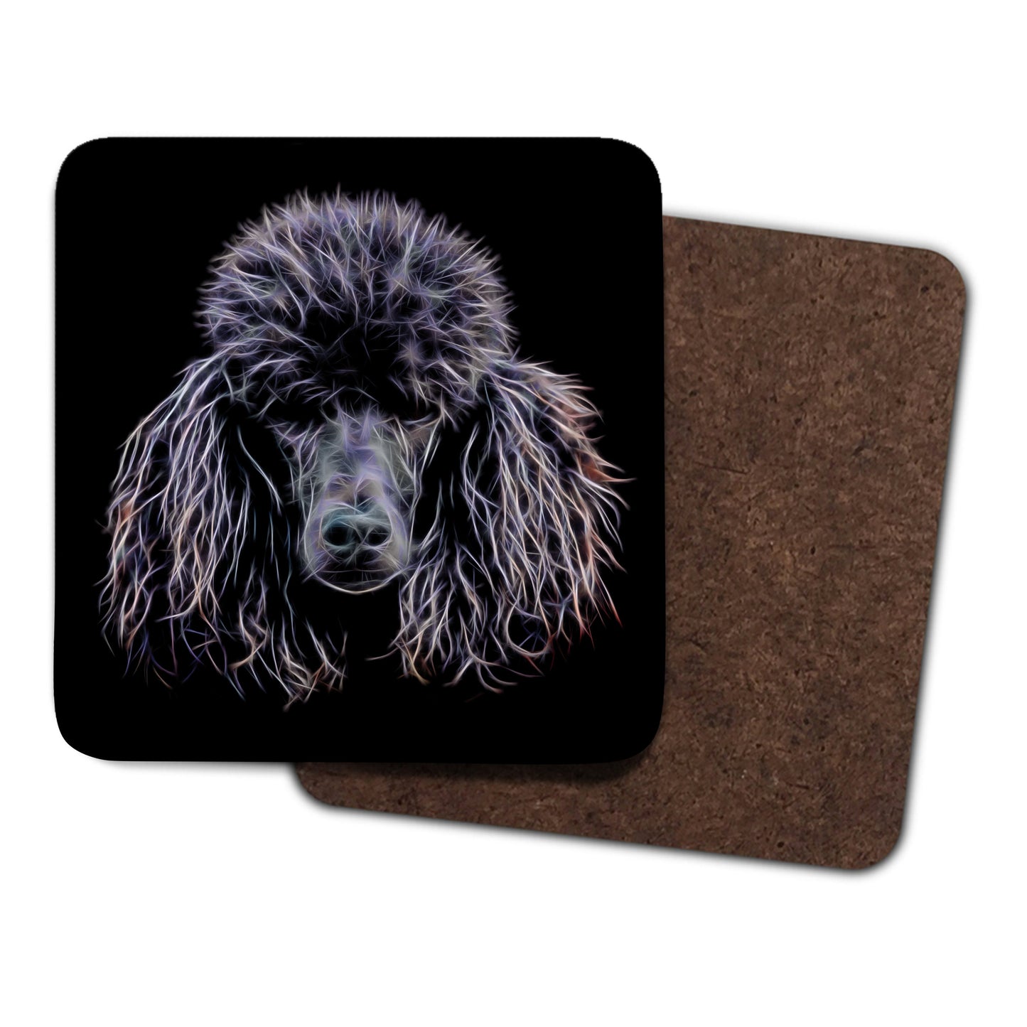 Black Standard Poodle Coasters, Set of 2, with Stunning Fractal Art Design.