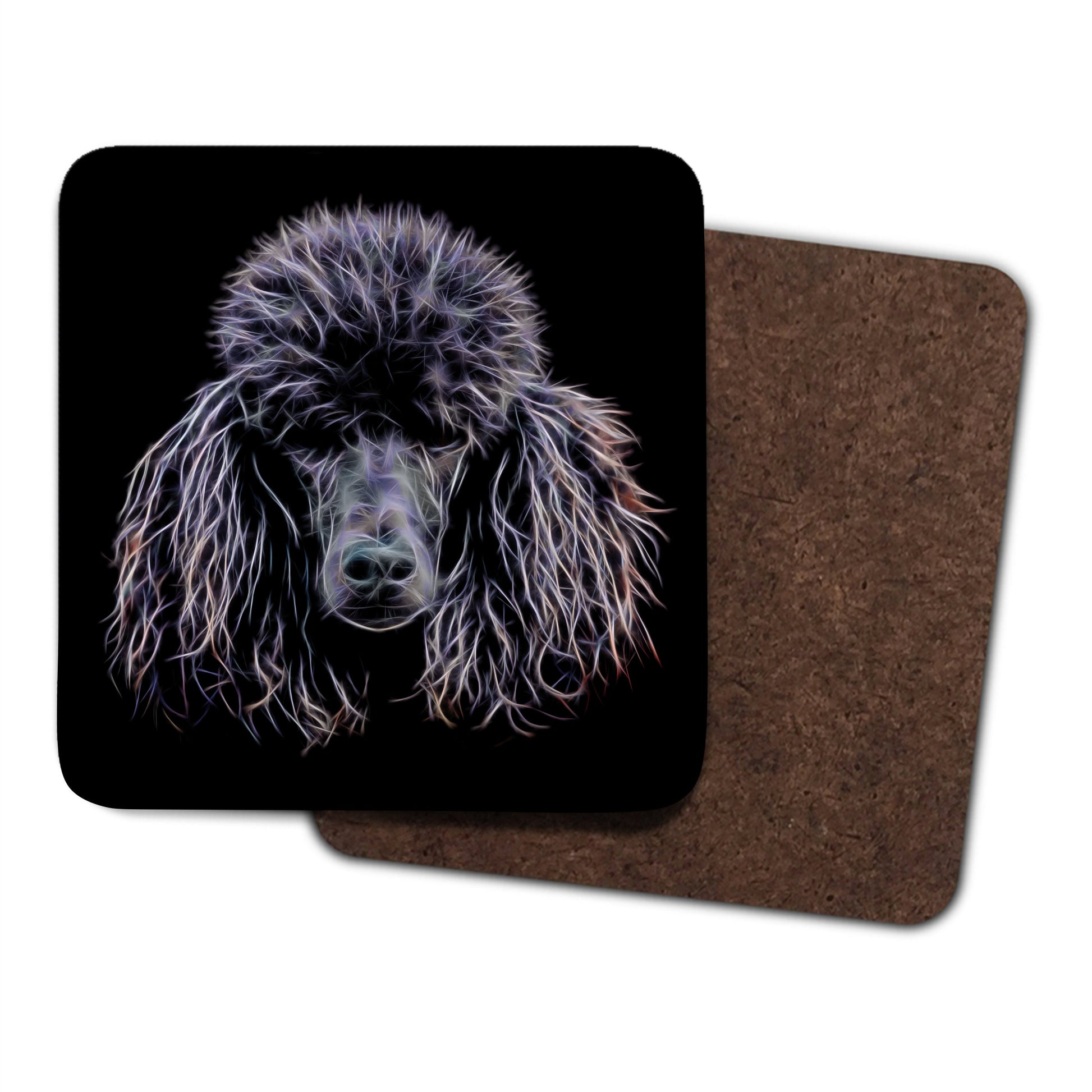 Black Standard Poodle Coasters, Set of 2, with Stunning Fractal Art Design.