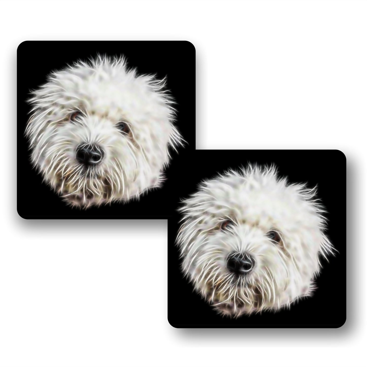 Coton De Tulear Coasters, Set of 2, with Stunning Fractal Art Design.