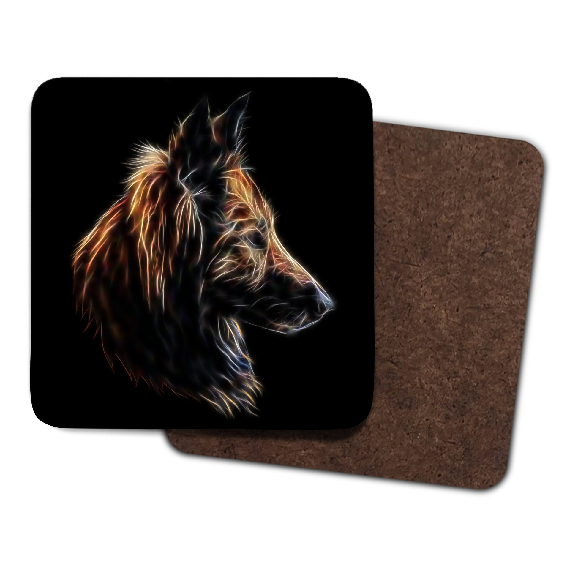 Belgian Shepherd, Belgian Tervuren Coasters, Set of 2, with Stunning Fractal Art Design.