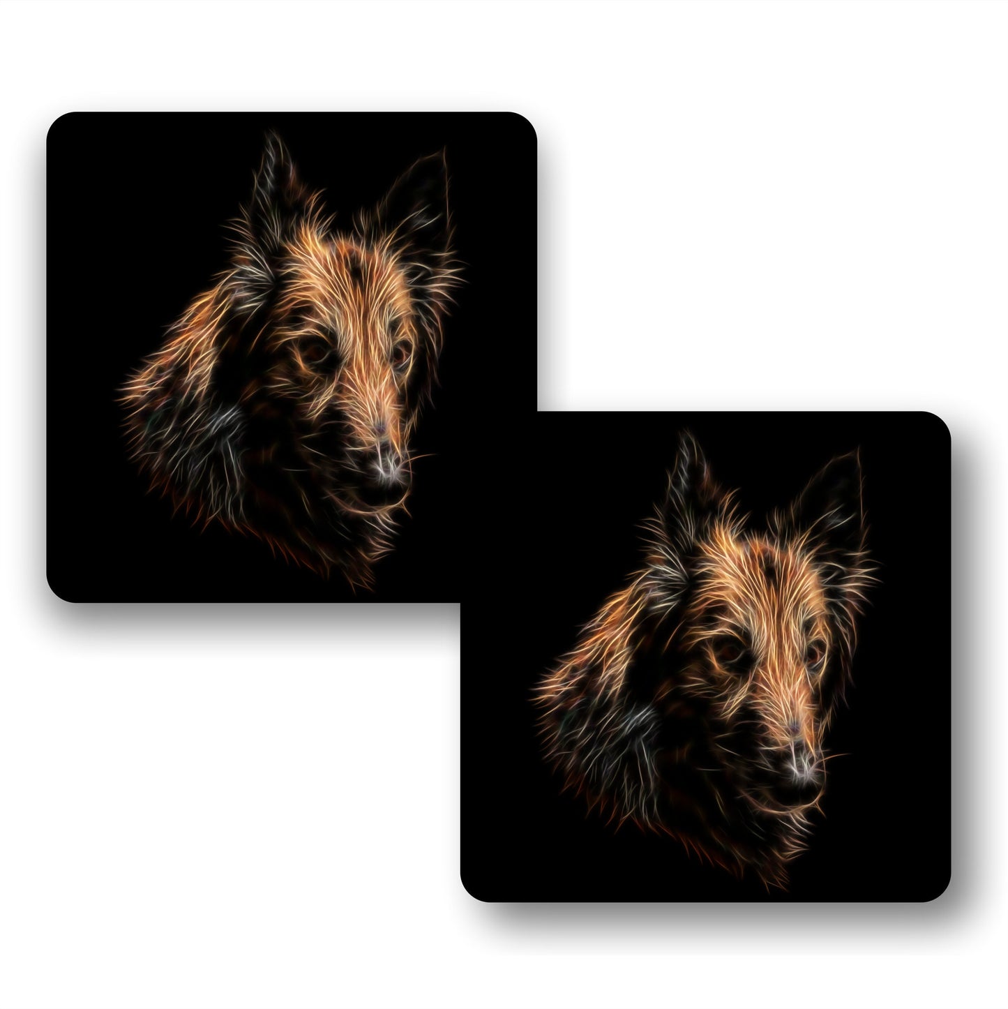 Belgian Shepherd, Belgian Tervuren Coasters, Set of 2, with Stunning Fractal Art Design.