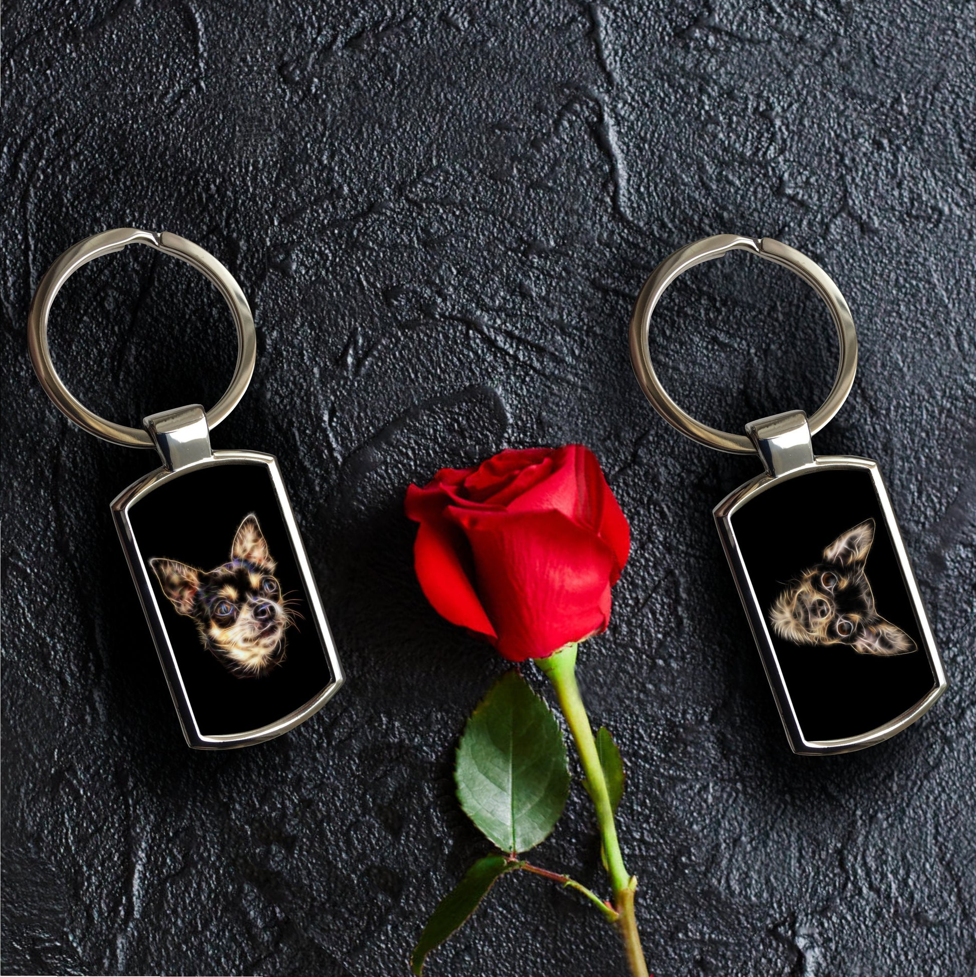 Chihuahua Keychain with Stunning Fractal Art Design. A Perfect Gift for Dog Lover.
