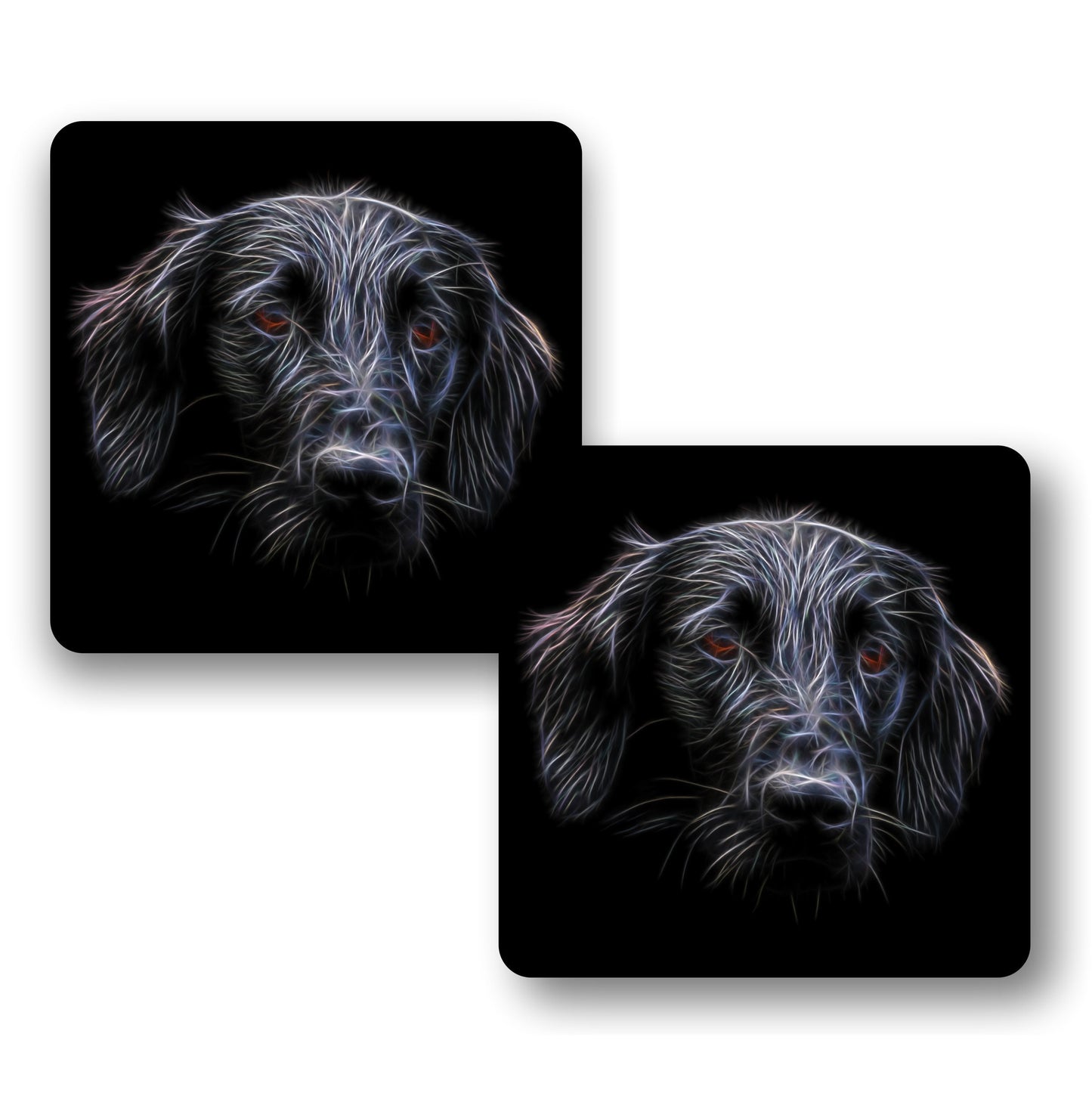 Flat Coated Retriever Coasters with Stunning Fractal Art Design, Perfect Dog Owner Gift