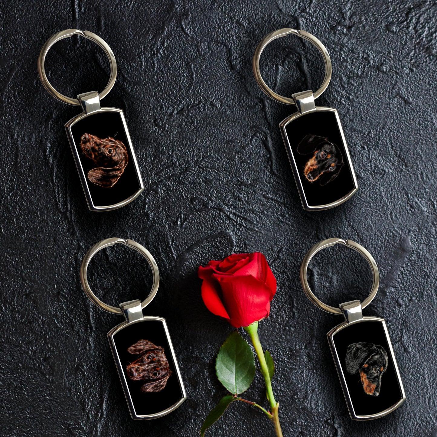 Black and Tan Dachshund Metal Rectangle Keyring