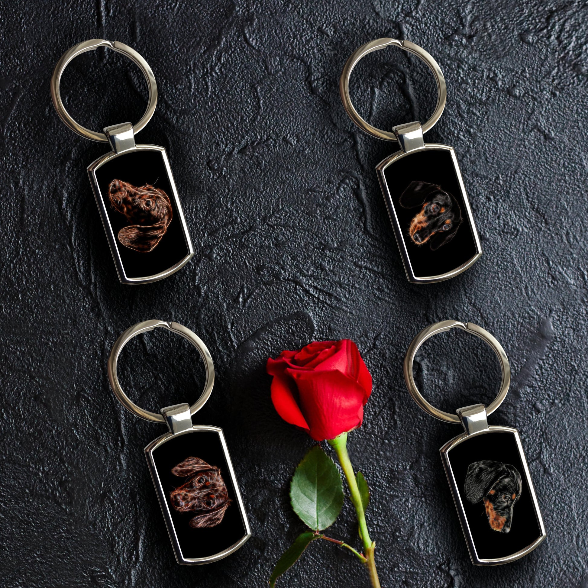 Black and Tan Dachshund Metal Rectangle Keyring