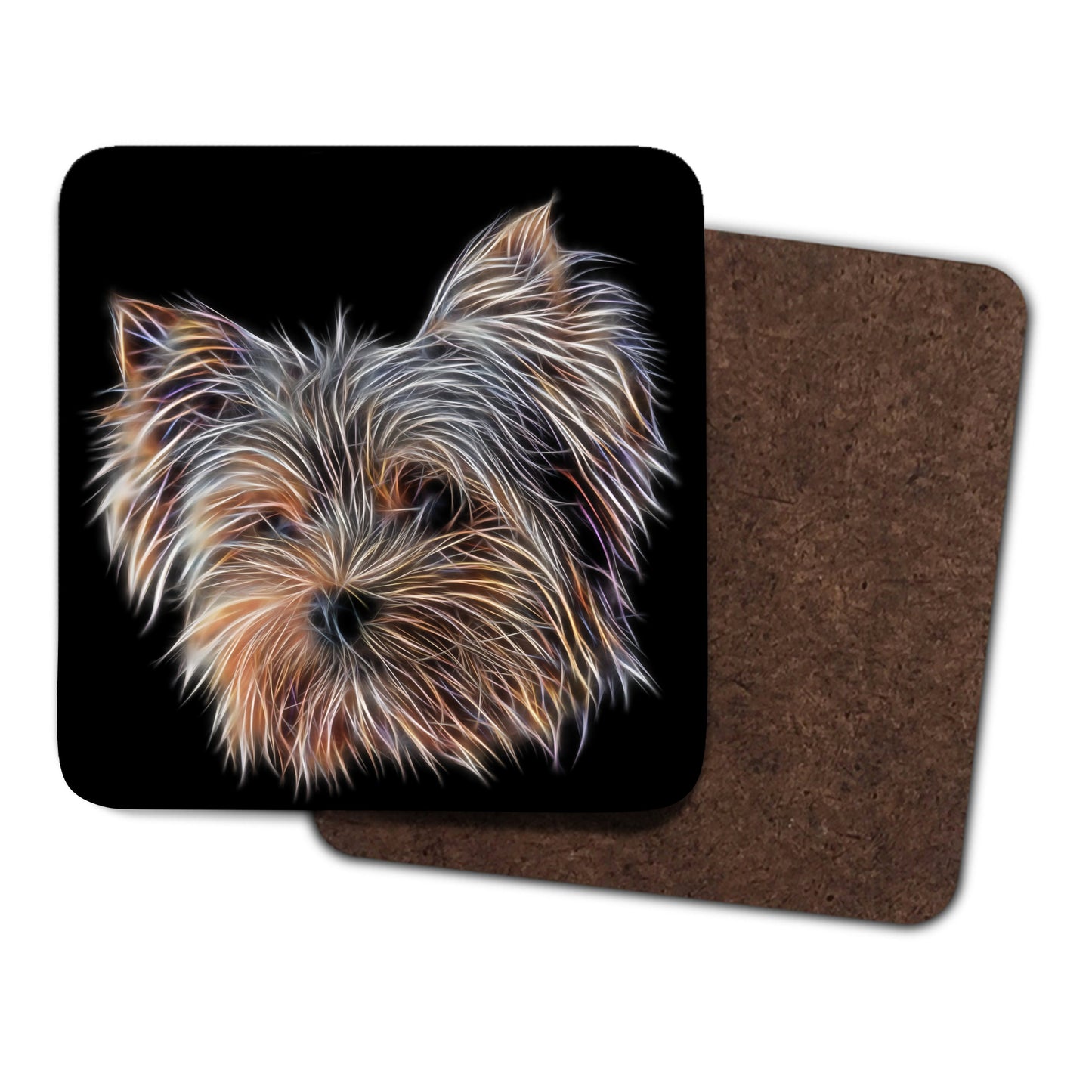 Yorkshire Terrier Coasters, Set of 2, with Stunning Fractal Art Design.