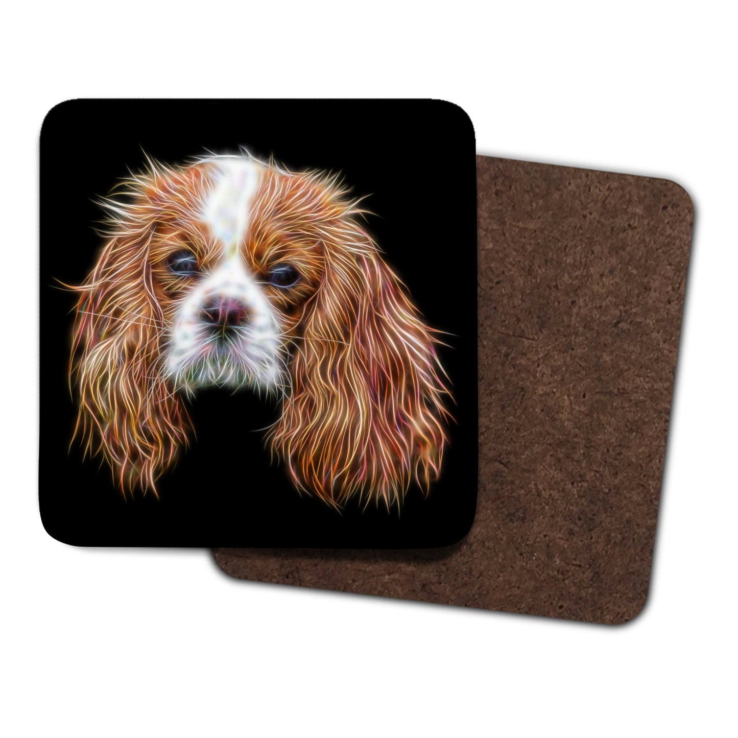 Blenheim King Charles Spaniel Coasters, Set of 2, with Fractal Art Design