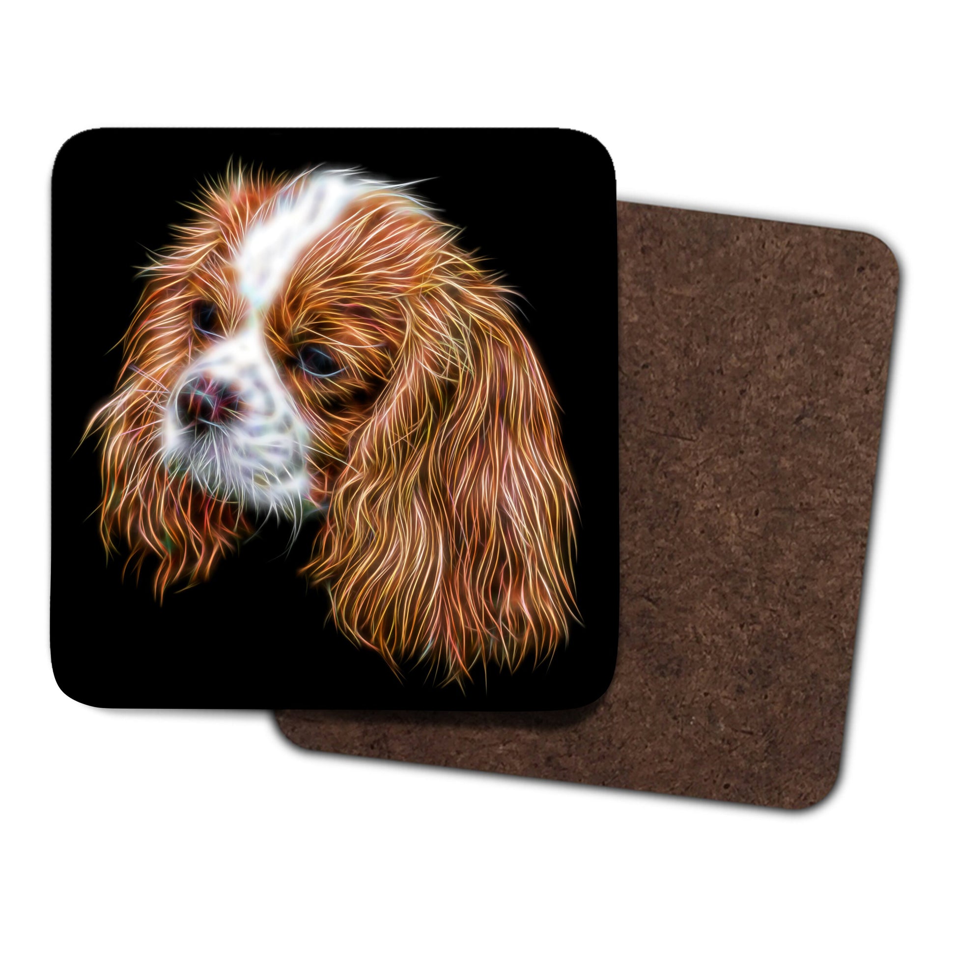 Blenheim King Charles Spaniel Coasters, Set of 2, with Fractal Art Design