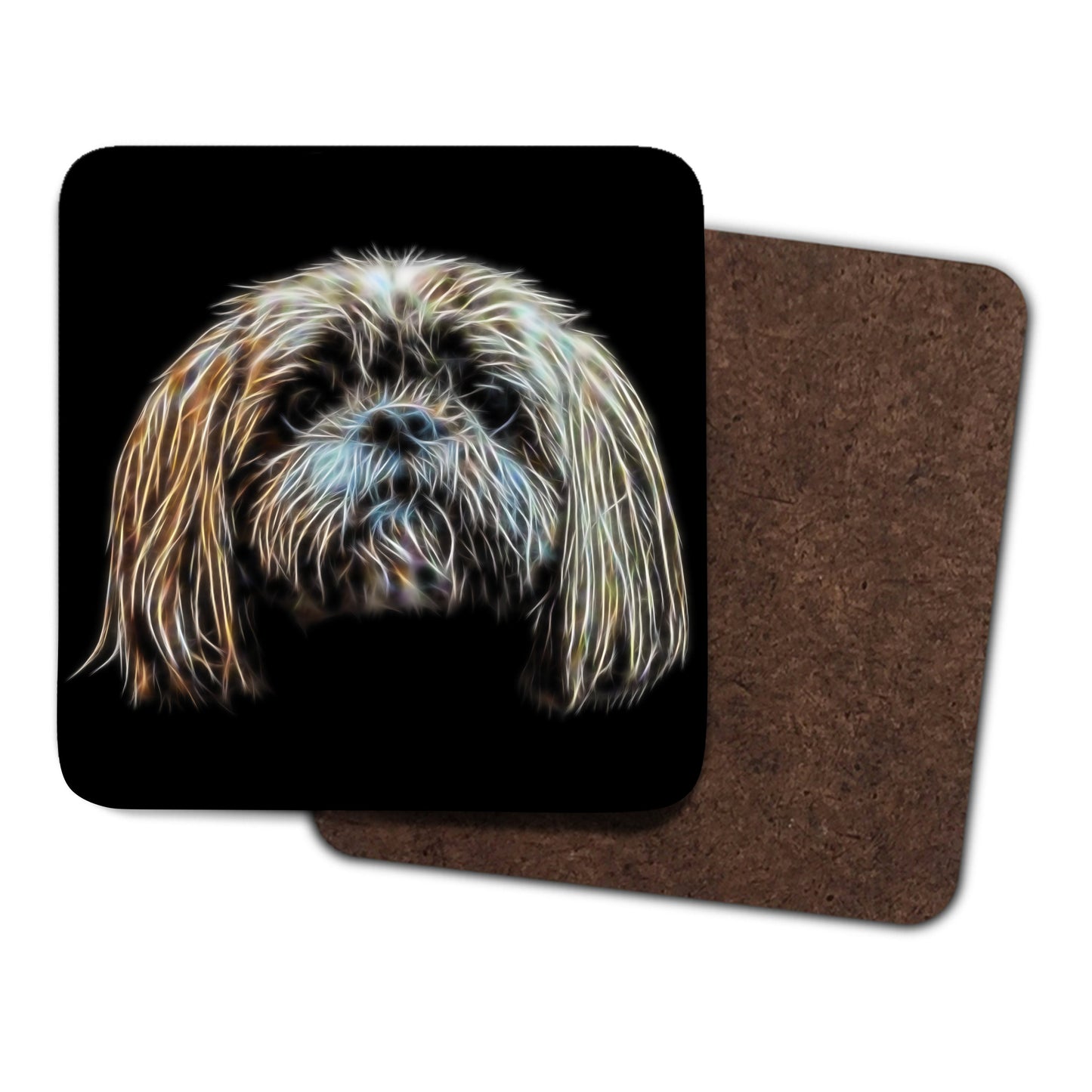 Shih Tzu Coasters, Set of 2, with Fractal Art Design, Perfect Shih Tzu Owner Gift