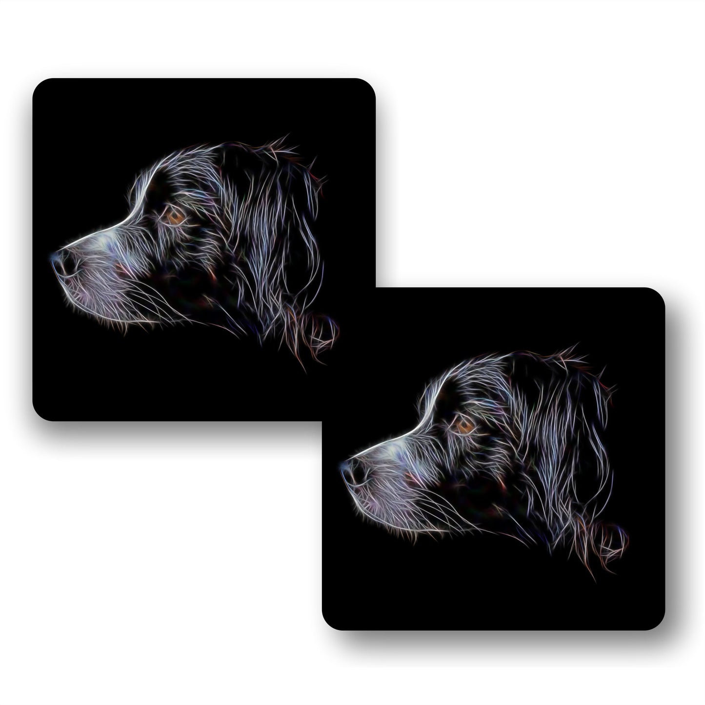 Sprollie Coasters, Set of 2, with Stunning Fractal Art Design. Perfect Dog Owner Gift.
