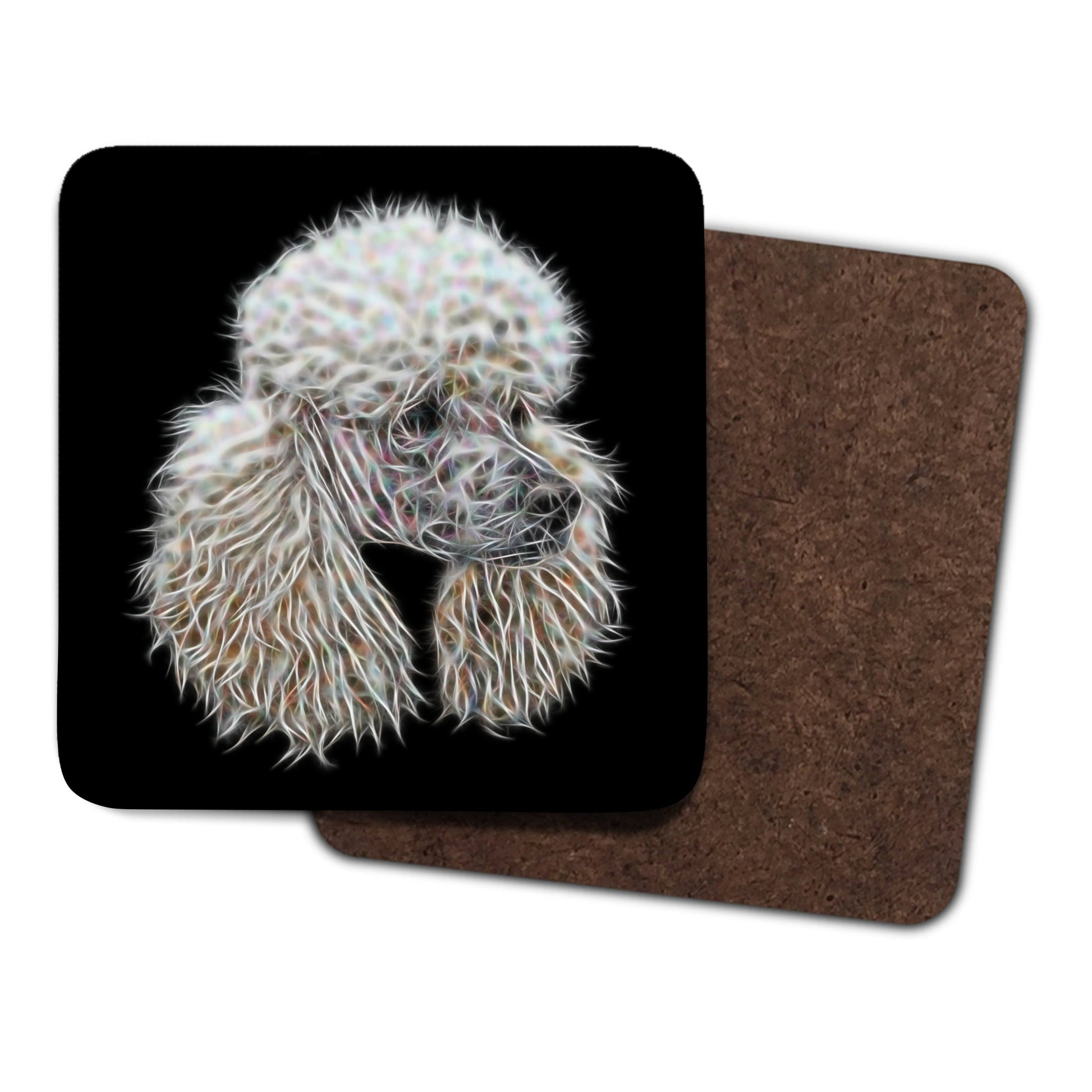 White Standard Poodle Coasters, Set of 2, with Stunning Fractal Art Design. Perfect Poodle Owner Gift.