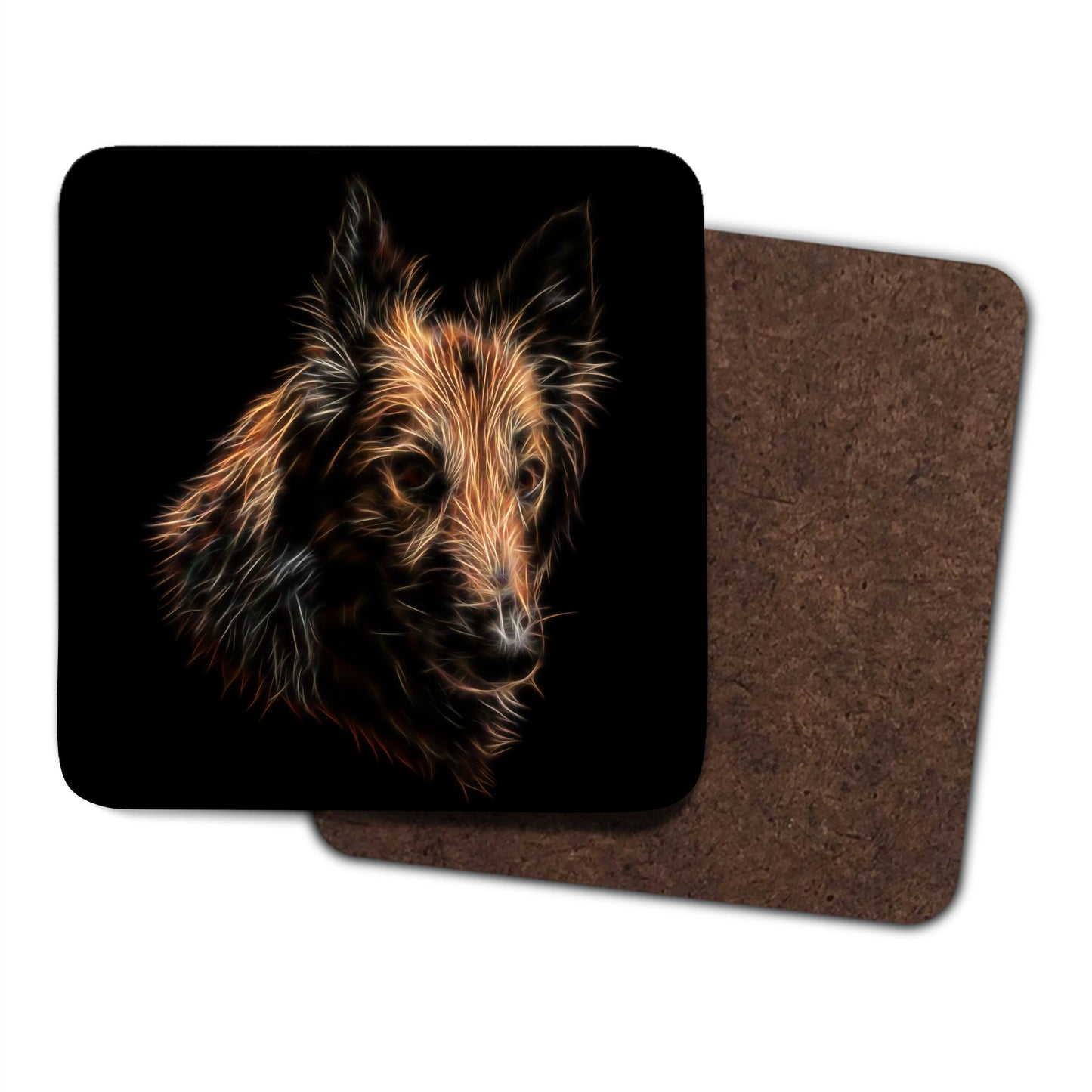 Belgian Shepherd, Belgian Tervuren Coasters, Set of 2, with Stunning Fractal Art Design.