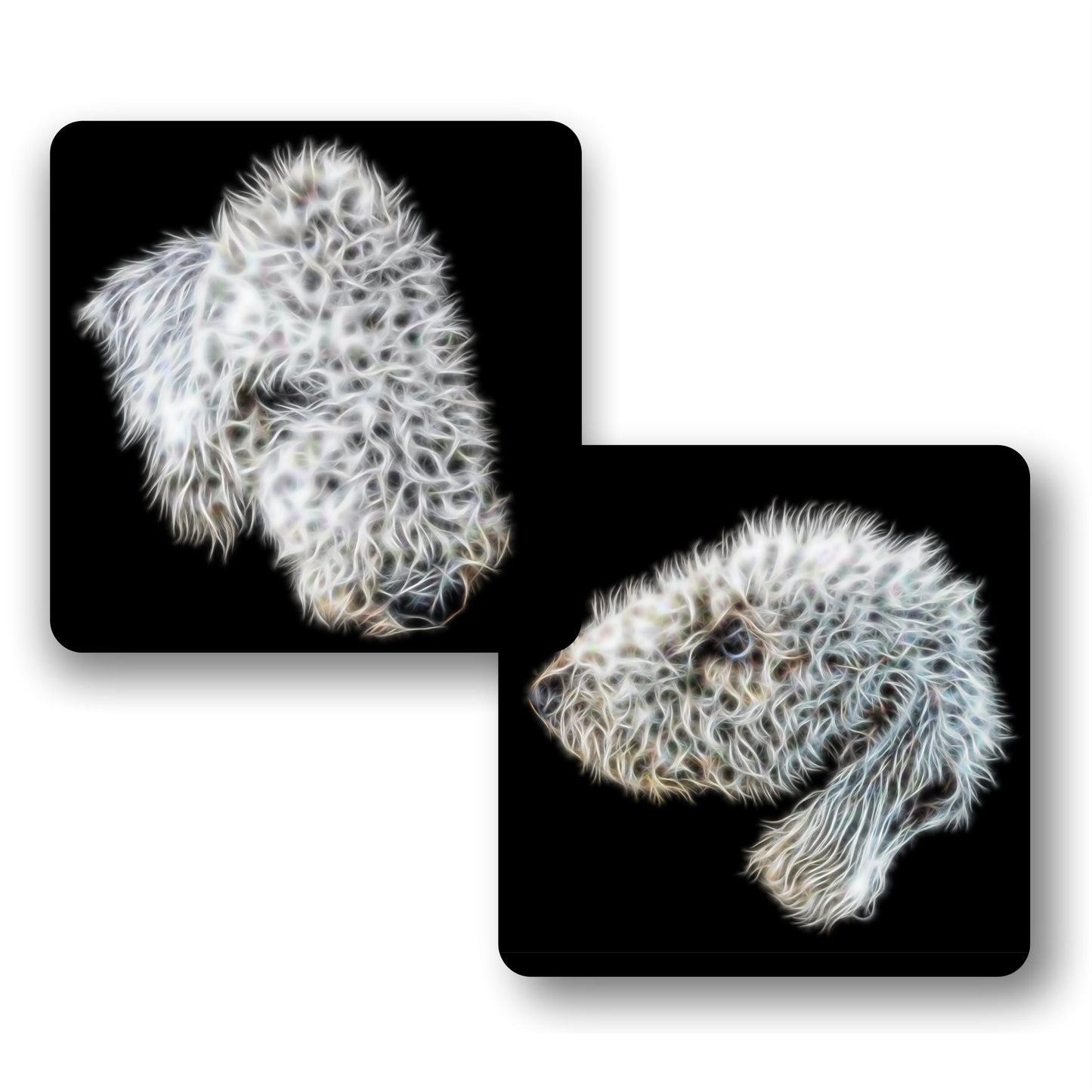 Bedlington Terrier Coaster Set with Fractal Art Design Set #1