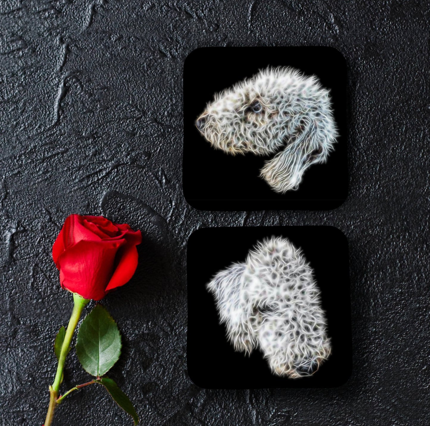 Bedlington Terrier Coaster Set with Fractal Art Design Set #1