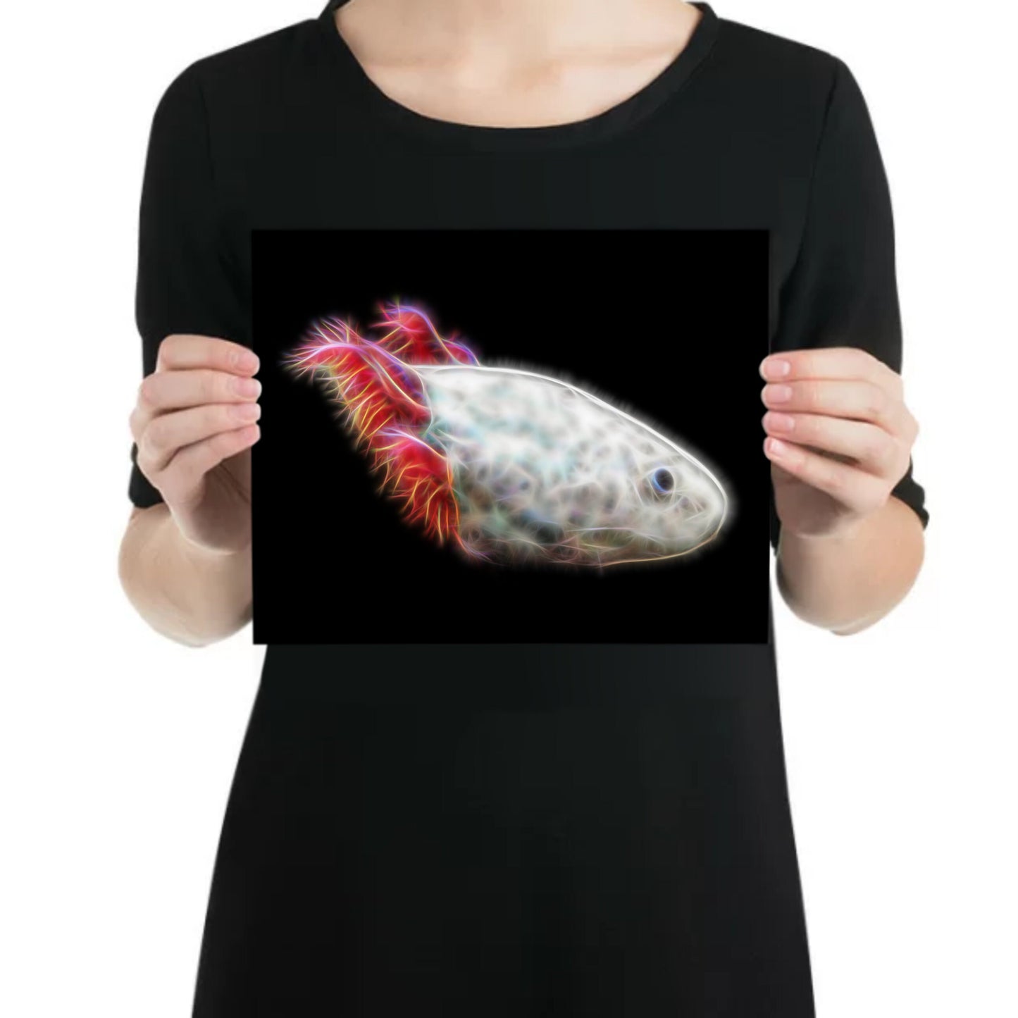 Pink Axolotl Aluminium Metal Wall Plaque with Stunning Fractal Art Design