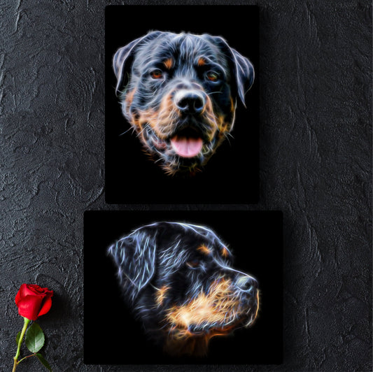Rottweiler Aluminium Metal Wall Plaque with Stunning Fractal Art Design.