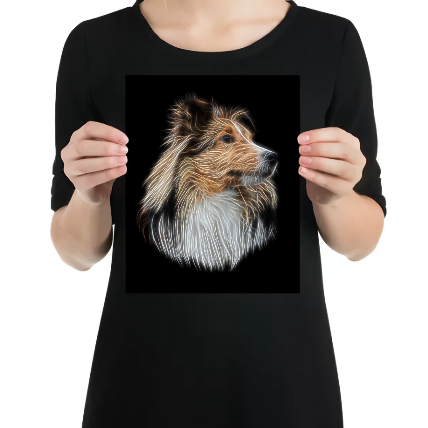 Shetland Sheepdog Aluminium Metal Wall Plaque with Fractal Art Design, Gift for Dog Owner