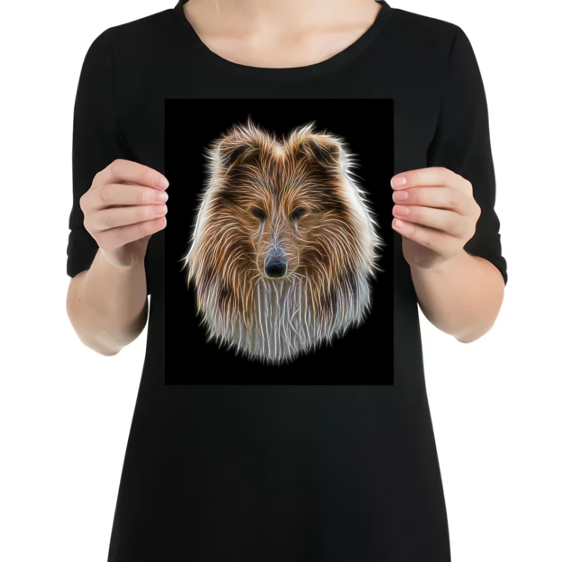 Shetland Sheepdog Aluminium Metal Wall Plaque with Fractal Art Design, Gift for Dog Owner