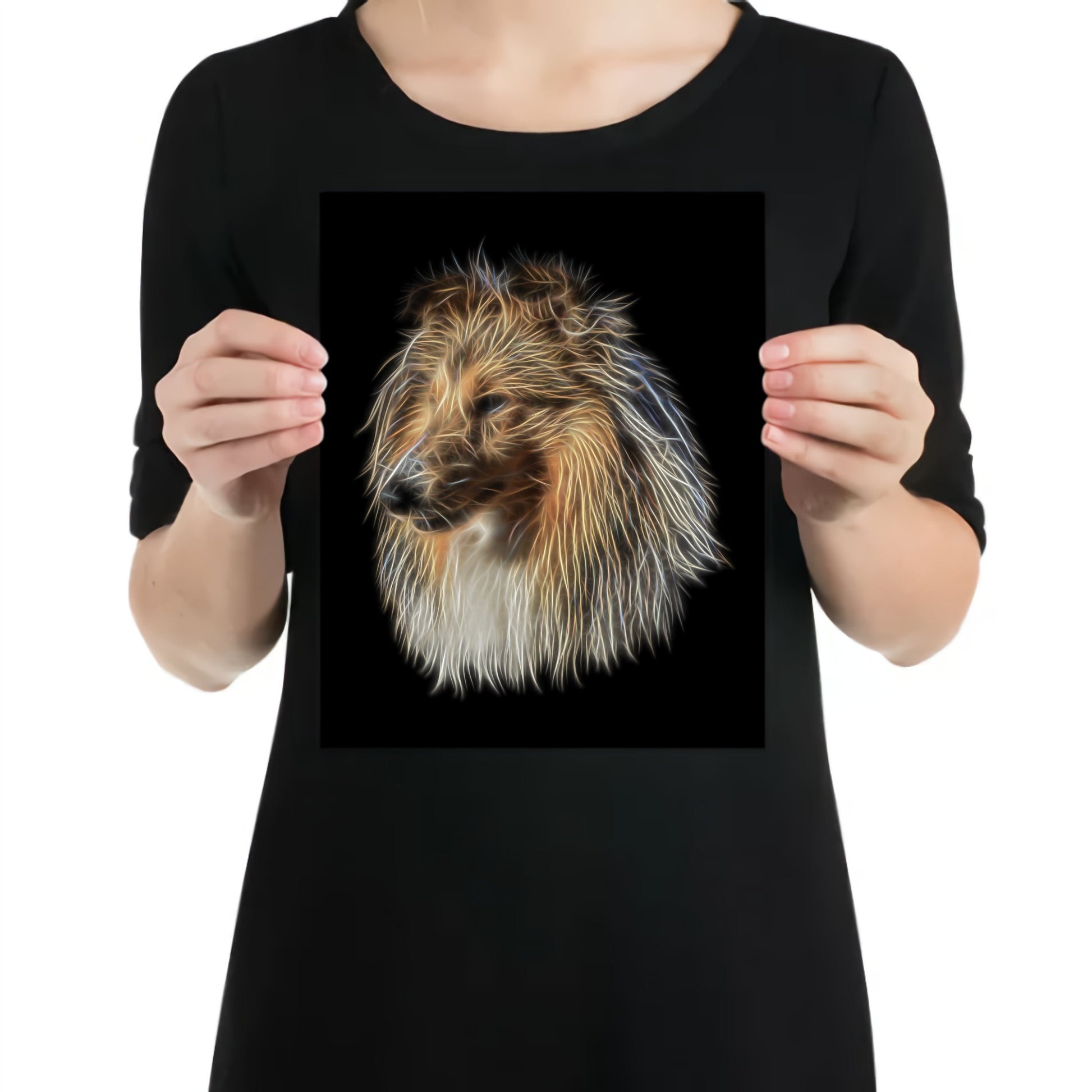 Shetland Sheepdog Aluminium Metal Wall Plaque with Fractal Art Design, Gift for Dog Owner