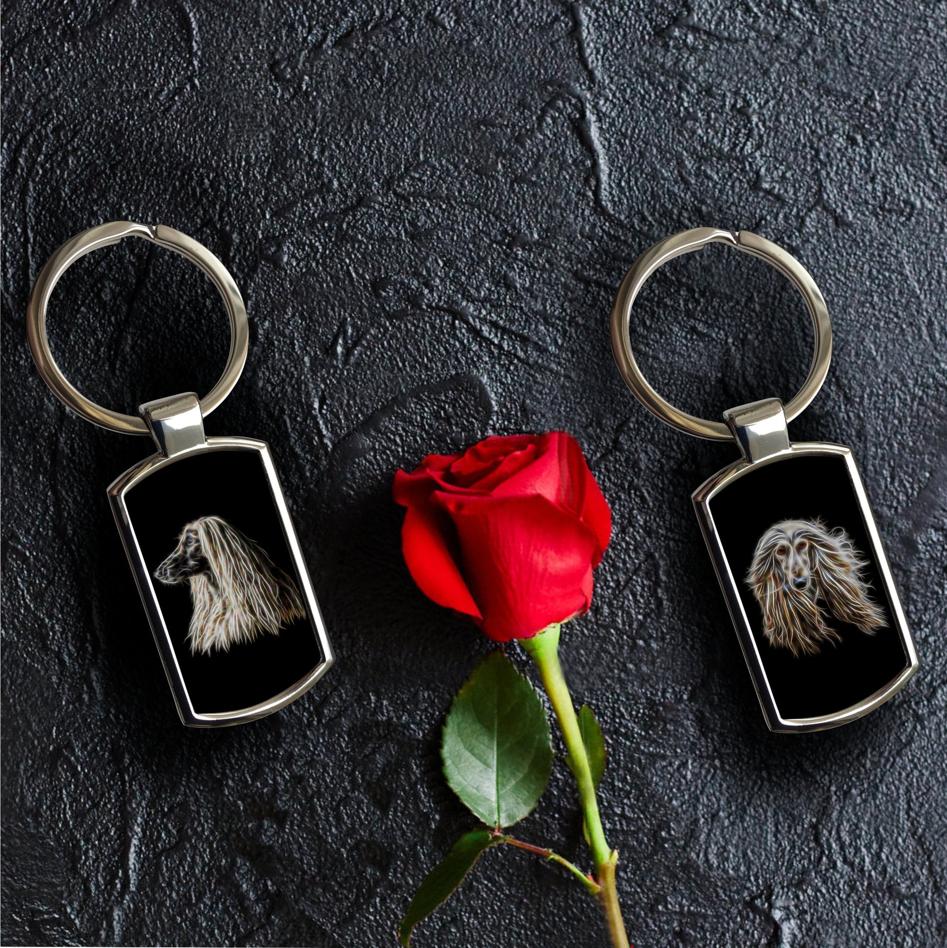 Afghan Hound Keychain with Fractal Art Design